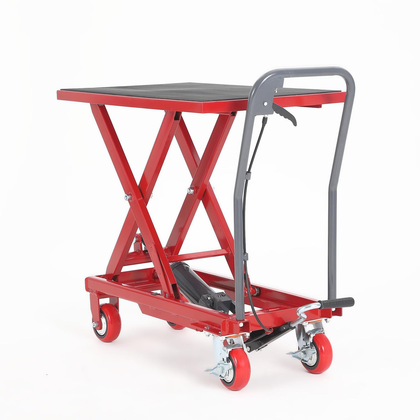 Garvee Hydraulic Lift Table Cart, 330 LBS Capacity 28.5 in Lifting Height, Single Scissor Lift Table with 4 Wheels and Non-Slip Pad for Material Handling and Transportation, Red
