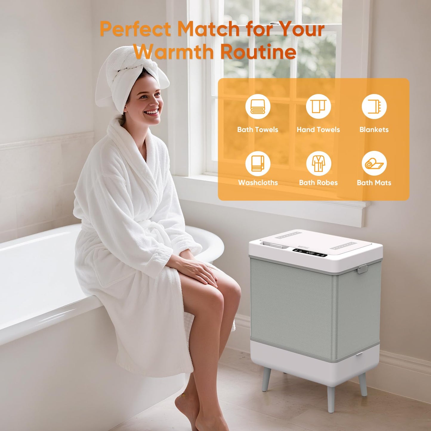 Towel Warmer Heated Warmers for Bathroom: Large Bucket for Towels, Blankets and Bathtub, Luxury Warmers for Baby Kids Families, Portable Heat Dryer & Heater for Home Hotels Spa Gym Outdoor (35L)