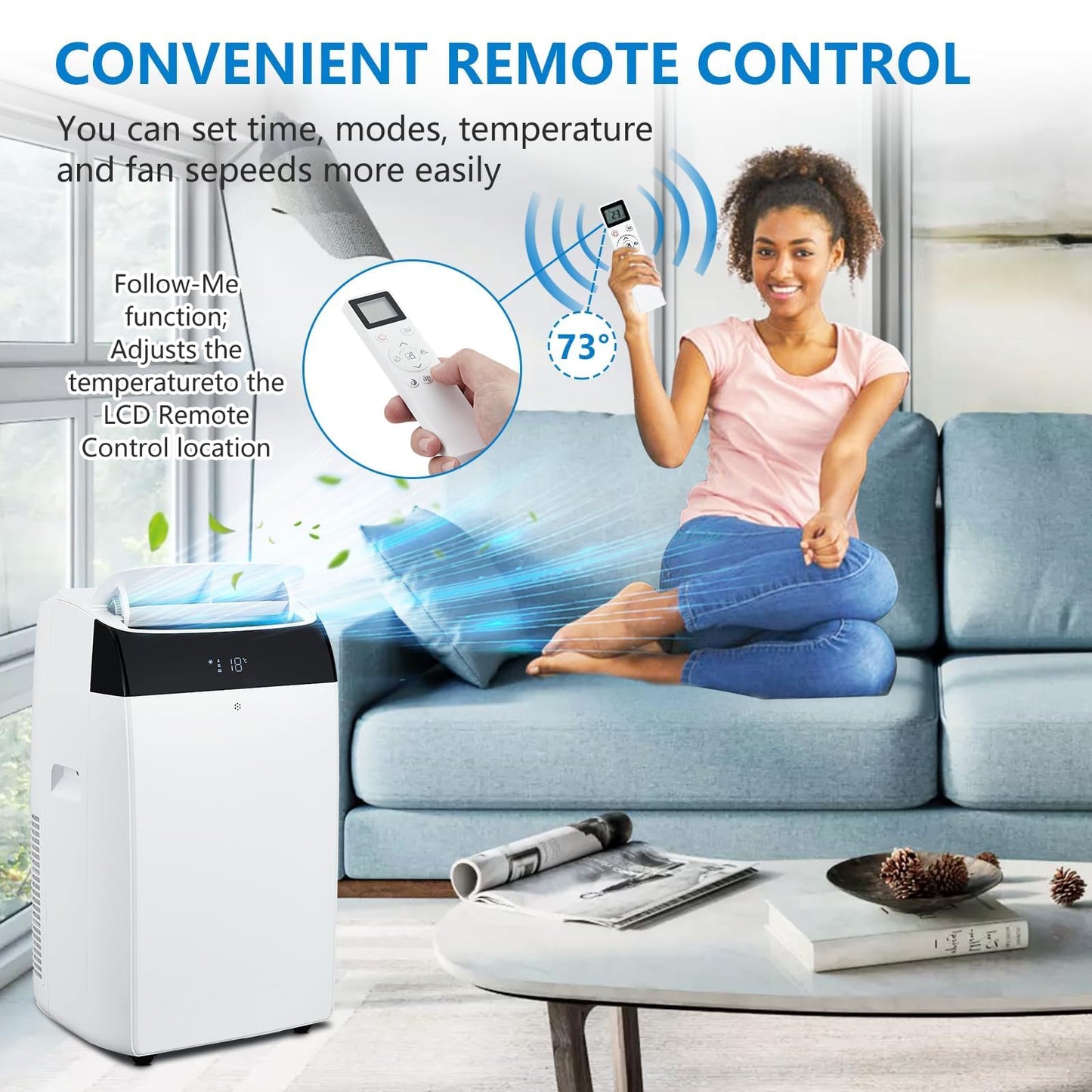 14000 BTU Portable Air Conditioners with Remote Control, 3-in-1 Free Standing Cooling AC Unit with Fan & Dehumidifier, Cools Room up to 750 sq.ft,Sleep Mode,3 Speed,Auto Swing,24H Timer