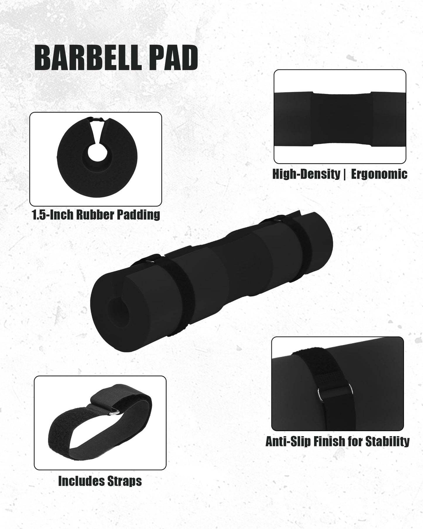 Garvee Barbell Pad, Hip Thrust Pad for Leg Training, Non-Slip Thick Foam Squat Pad for Glute Support and Neck & Shoulder Protection with Two Straps, Fits All Olympic Barbell and Smith Machine, Black