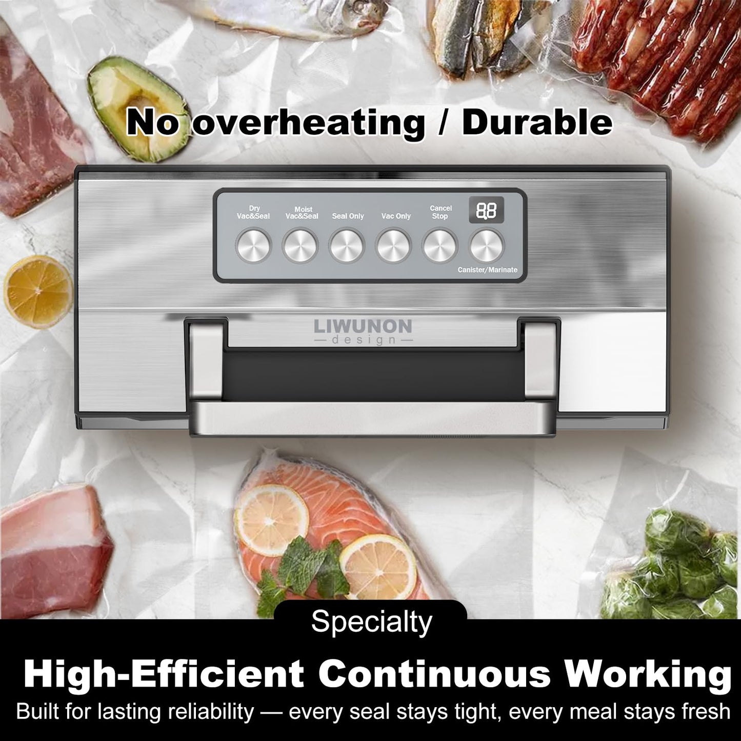 Upgraded Precision Fast-Vacuum Sealer, LIWUNON Commercial Full Automatic Food Vacuum Sealer Machine, Double Heat Seal, Built-in Cutter&Bag Storage, Powerful Food Vacuum Saver, 2 Bag Rolls&hose