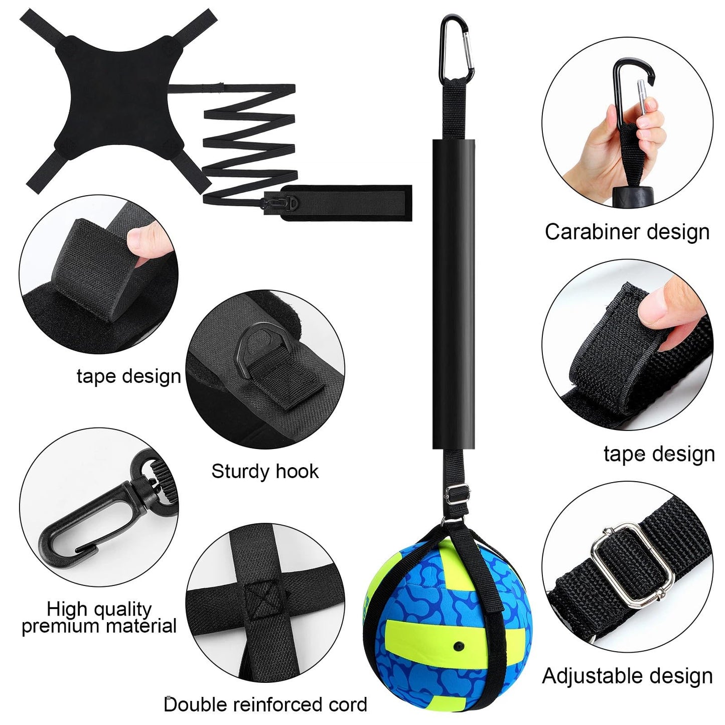 Wettarn 8 Set Volleyball Training Equipment Aid Solo Volleyball Trainer Gift Kit to Practice Serve Include Elastic Resistance Belt Set Spike Trainer Hand Straps Arm Sleeves Knee Pads Backpack Headband