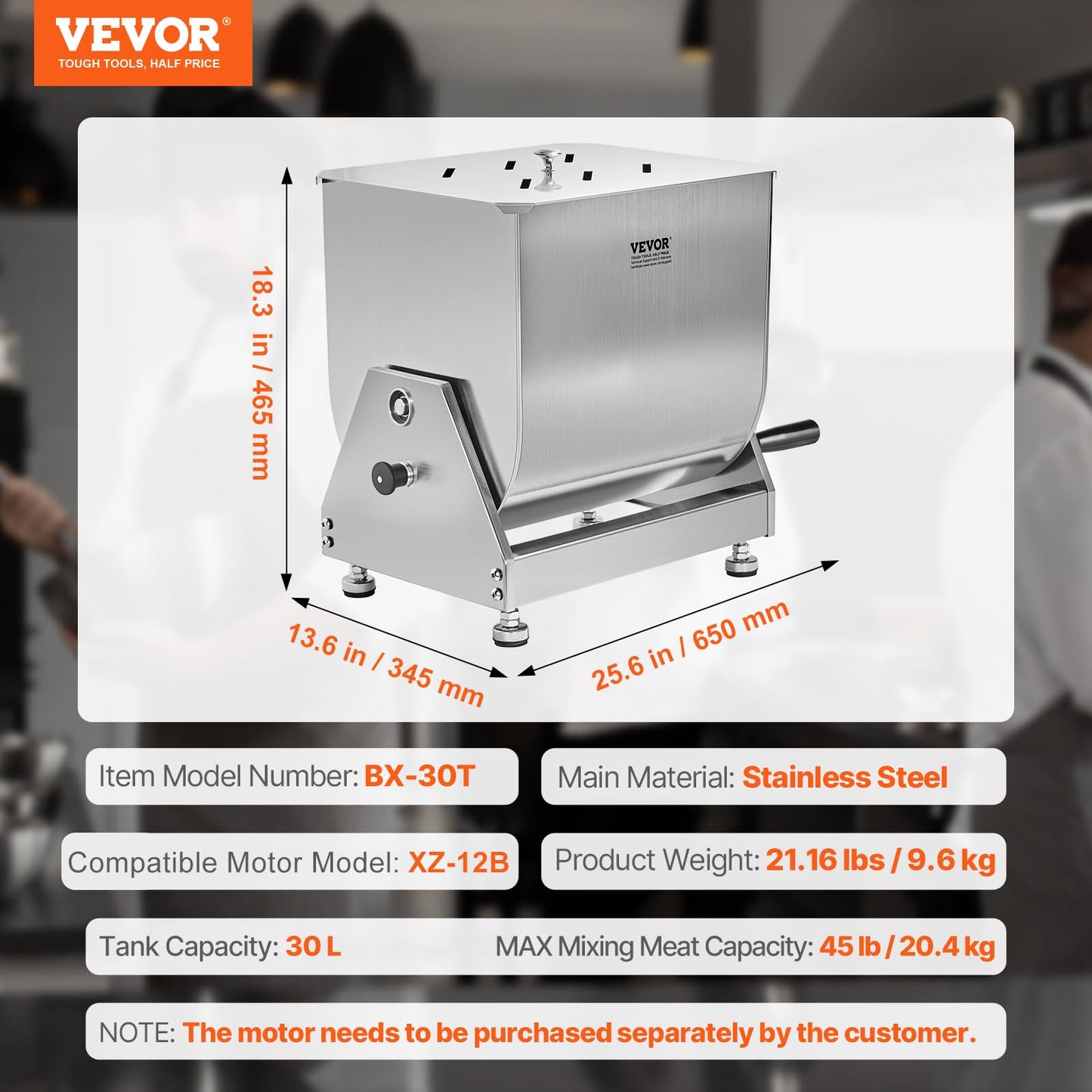 VEVOR Manual Meat Mixer, Tilt Tank Meat Mixer, 60 lbs Max. Meat Mixing Capacity, Stainless Steel Meat Processing Equipment, Sausage Mixer Machine with Lid and Handle, Ground Beef Hand Mixer, Silver