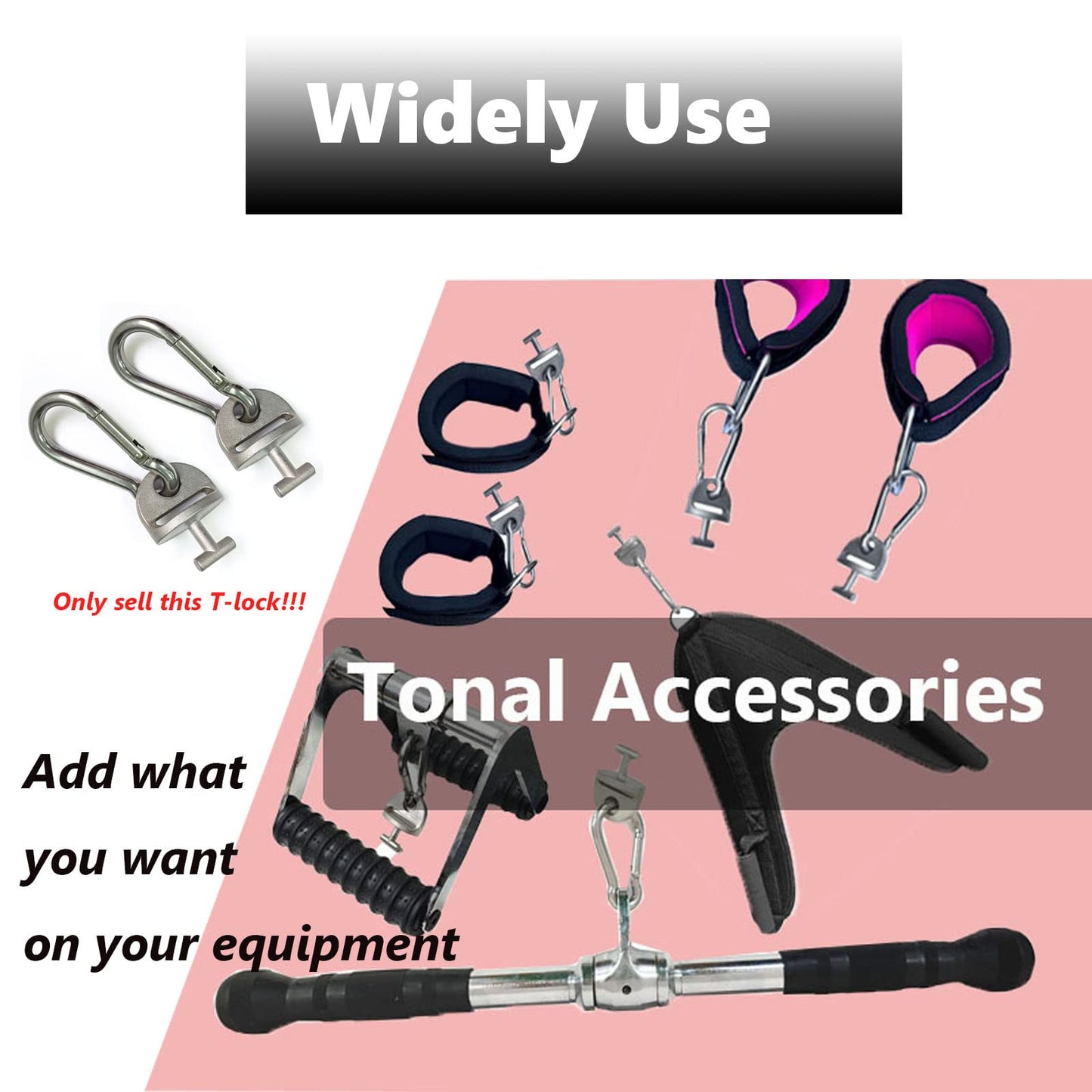 JILINWEI 1Pair Tonal T Lock Adapter with Snap Hooks, Stainless Steel Accessories for Tonal Gym Machine