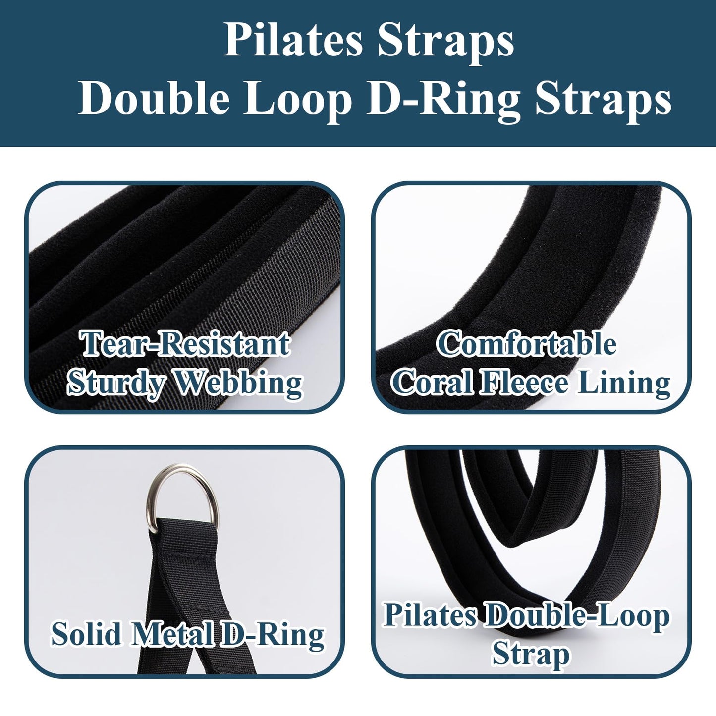 2 Pack Pilates Reformer Straps with Soft Padding - Double Loop D-Ring Accessories for Pilates, Yoga & Home Gym