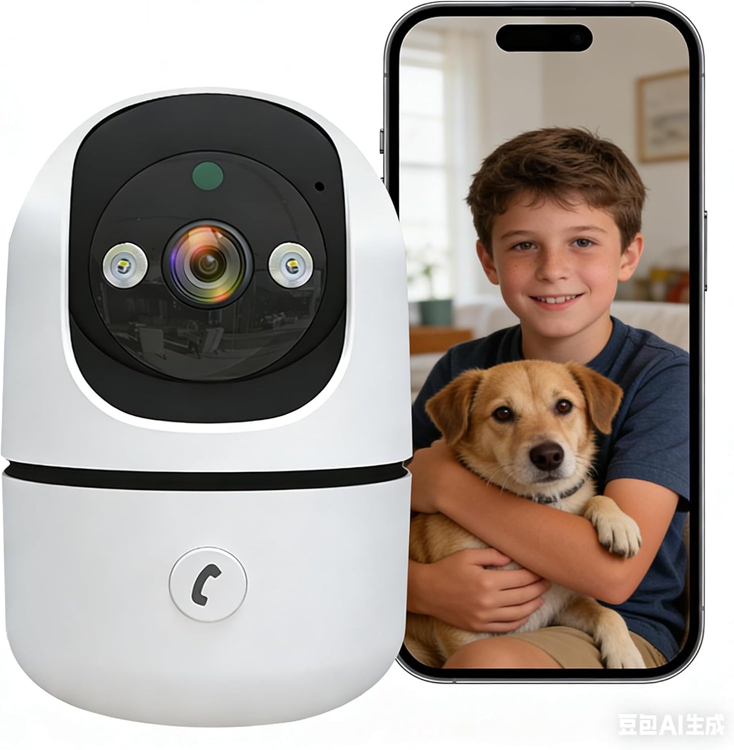 Generic 2K 24/7 2 WiFi Cameras for Home Security with Live Video, Siren/Spotlight, Indoor Security Camera for House
