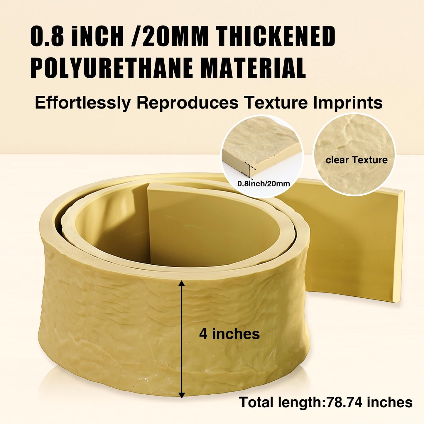 Maasechs 4" W X 78.7" L Concrete Edge Form Mold Countertop Stamp Molds PU Texture Roll Stone Textured Rock Slate Floor Stamp Mat Form Liner Concrete Texturing Skin for Outdoor DIY Column Wall Edging