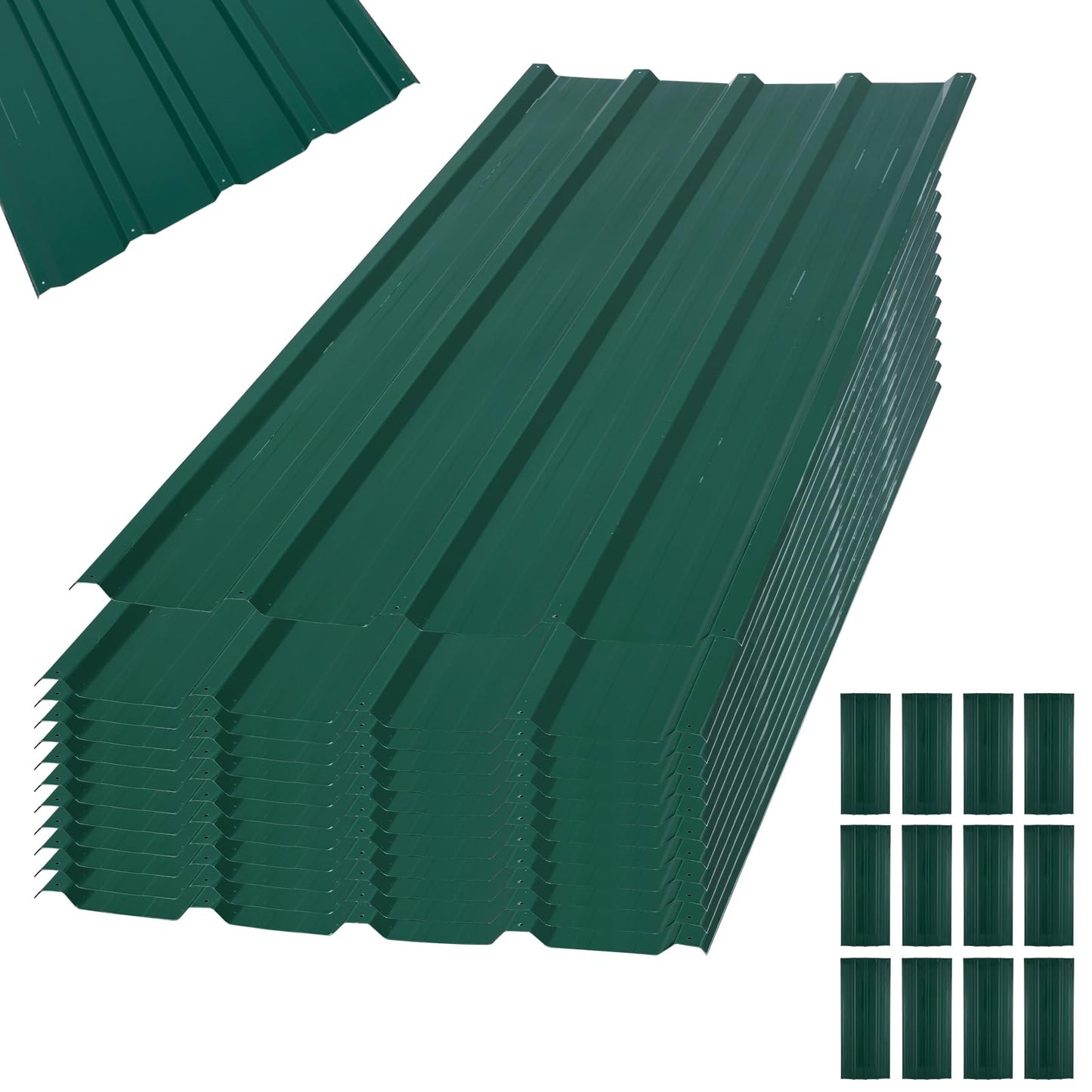 Metal Roofing Panels 12pcs, Galvanized Steel Roof Panels L43.3×W17.7 Inch, Corrugated Tin Roofing Panels Roof Protector, for Garages Coop Chicken Sheds Stables Patio (Green)