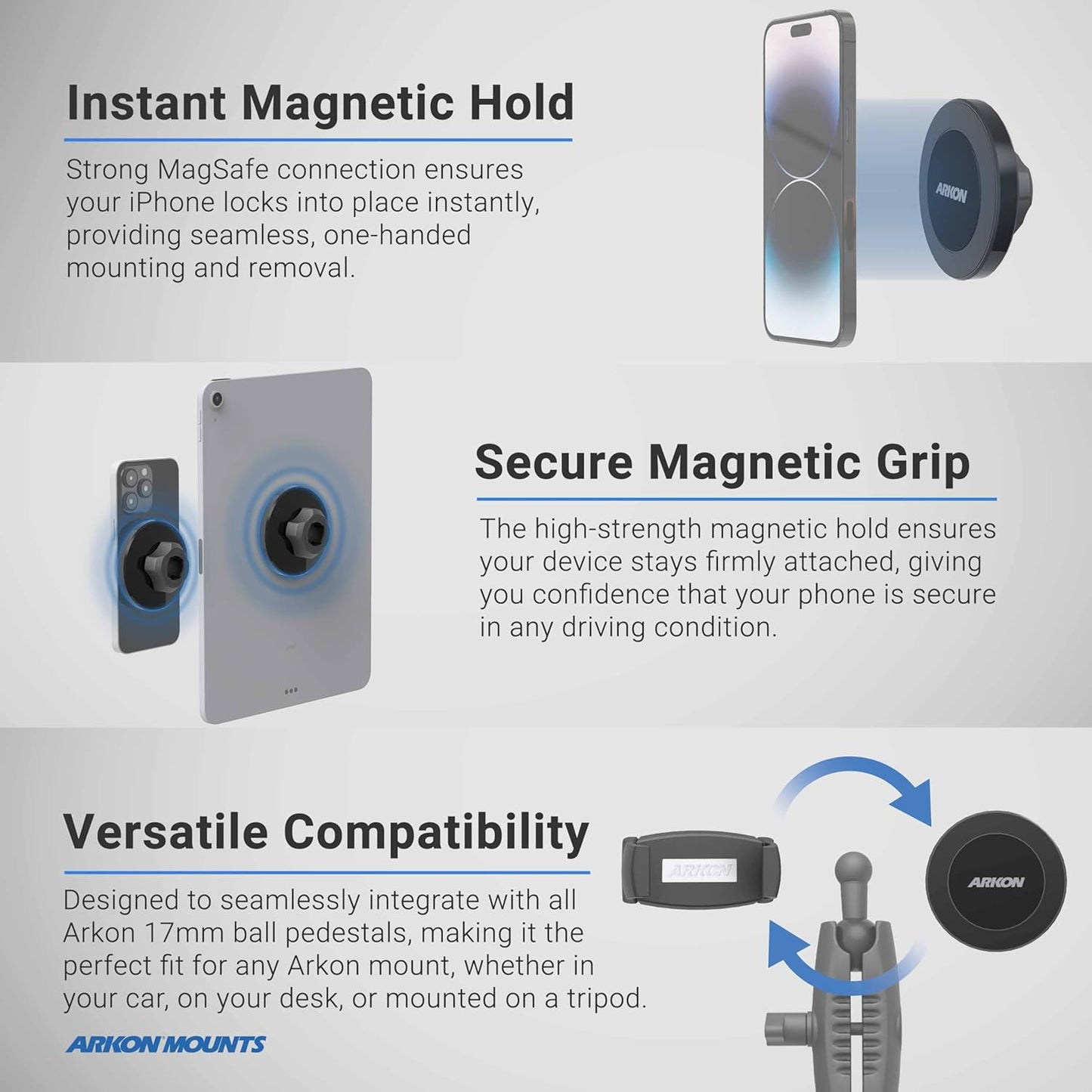 ARKON 20 360 Mounts Car Vent Phone Mount | Powerful Magnets | Quick Rotation | Stable Vent Mount | Magnetic Phone
