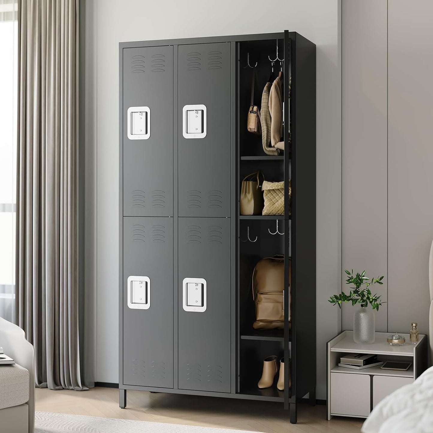 GarveeHome Metal Storage Locker with 6 Doors, Metal Locker for Employees with 18 Hooks for Garage School Office Gym Home, Assembly Required, Black