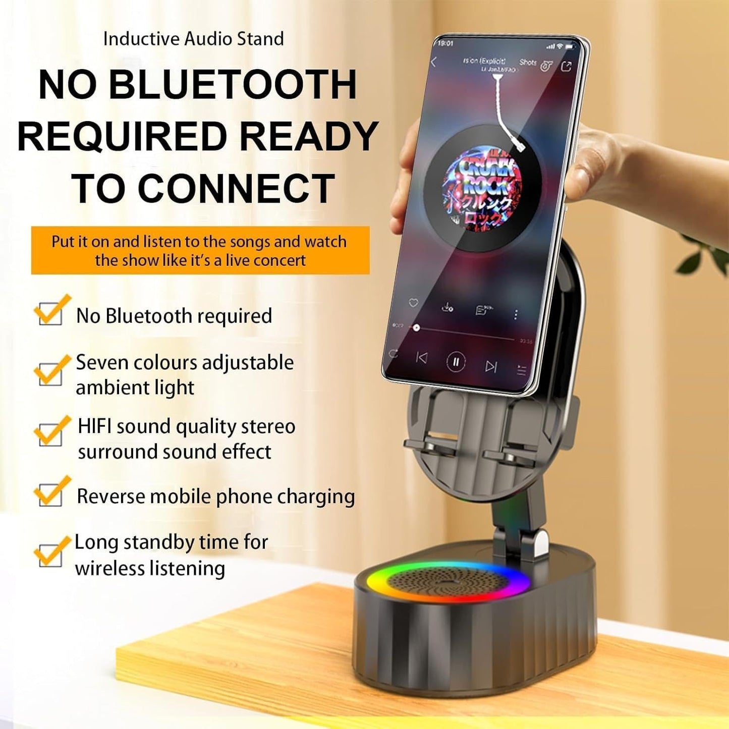 AKLLCCR 5in1 (3000mAh) 300 Wireless Induction Audio Bluetooth Speaker Phone Holder Emergency Rechargeable with Colorful