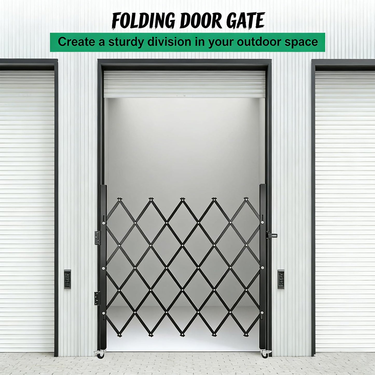 Single Folding Security Gate, Expandable Scissor Accordion Gate with 360° Swivel Casters, Barricade Gate Lockable Steel Retractable Gates for Garage, Warehouse, Doorway & Pool (52" H x 74" W)