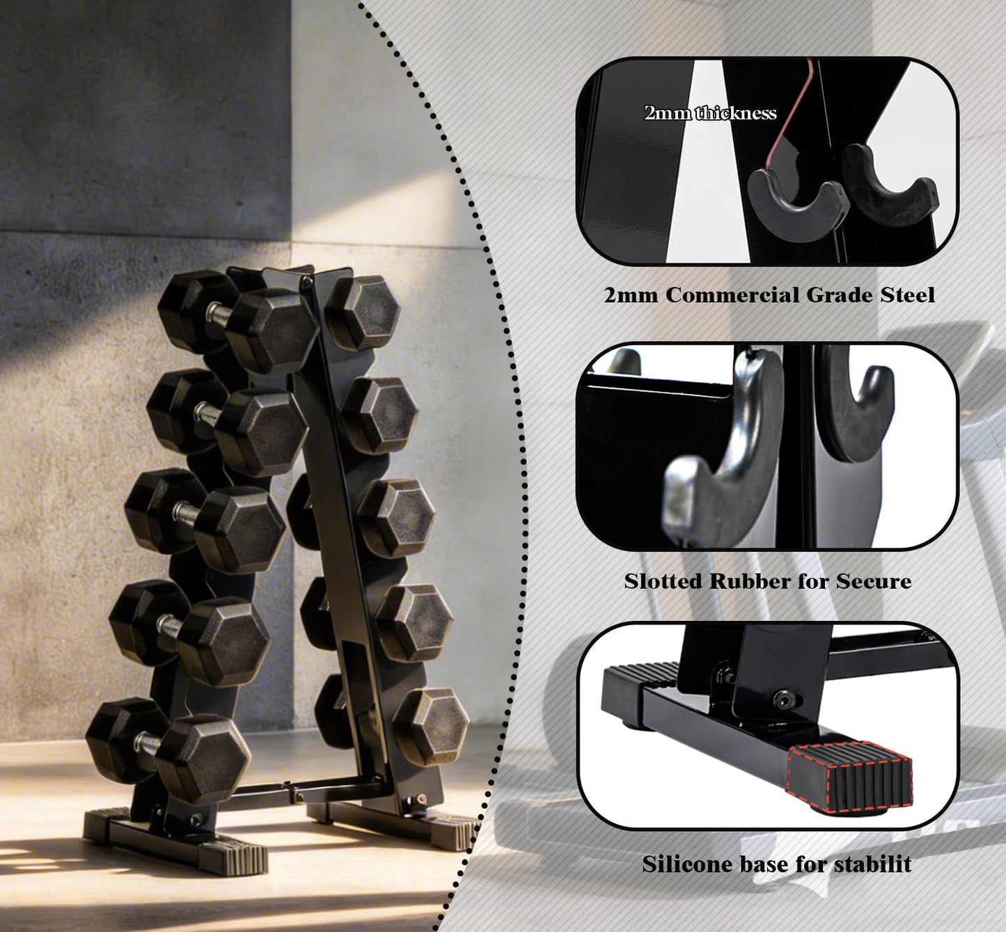 5 Tier Dumbbell Rack, Weight Rack for Home Gym - 260 LBS Capacity - Steel A-Frame Dumbbells Storage Space Saving Folds Up Design (No Dumbbells Rack Only)
