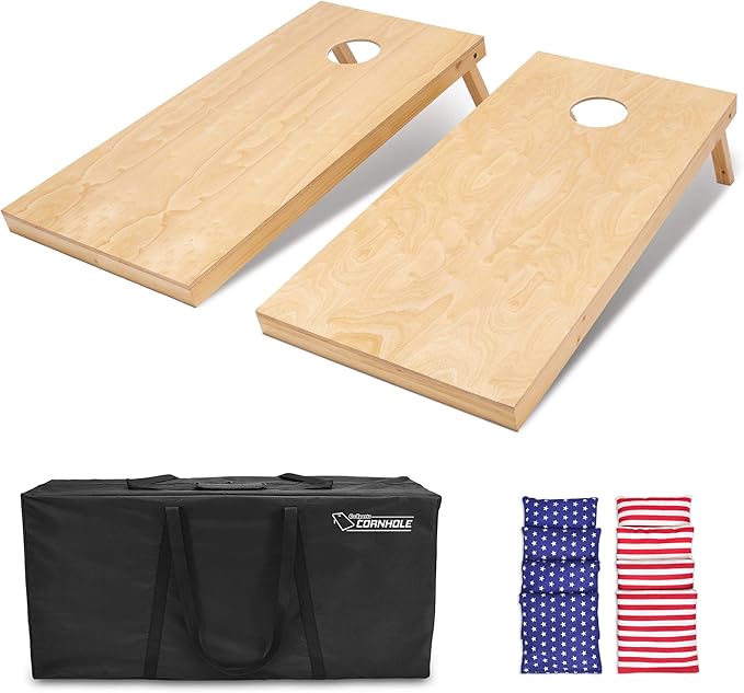 GoSports Regulation Size Wooden Cornhole Set with Natural Wood Finish - Includes Carrying Case