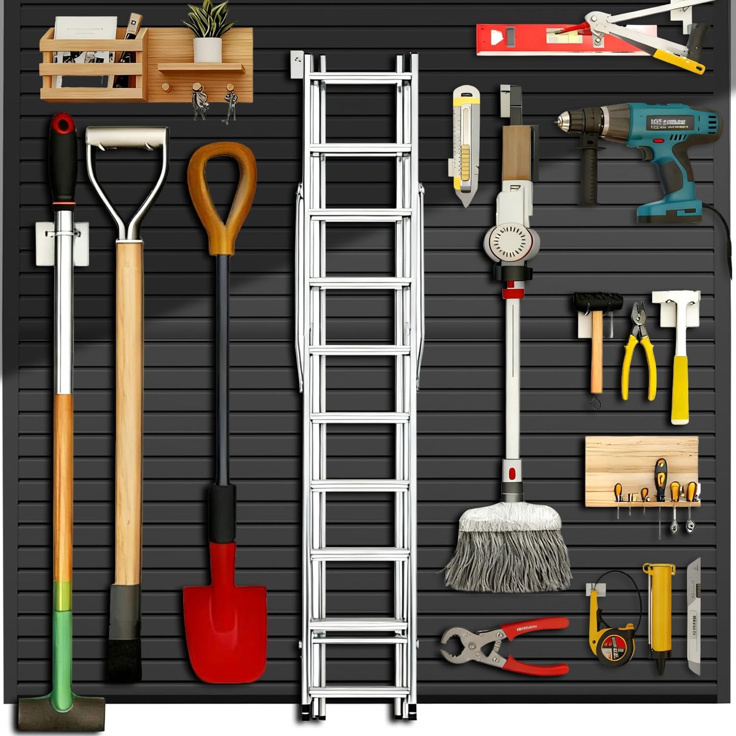 Ciweisah 8x4 FT Slat Wall Panels Garage Wall Organizer Tool Organizer Slat Board PVC Wall Panels Black Slatwall Garage Storage(Black, 8FTx4FT)