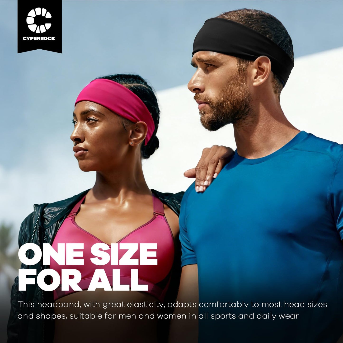 CYPERROCK 5 Pack Running Headbands, Workout Sweat Band Moisture Wicking Sports Headband for Men/Women Black+Green+Heather Gray+Dark Blue+Dark Gray