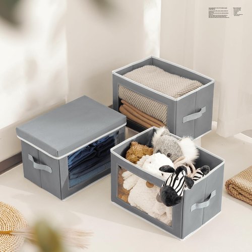 Homsorout Storage Bins - 6 Pack Large Foldable Closet Organizers with Lids | Decorative Grey Baskets