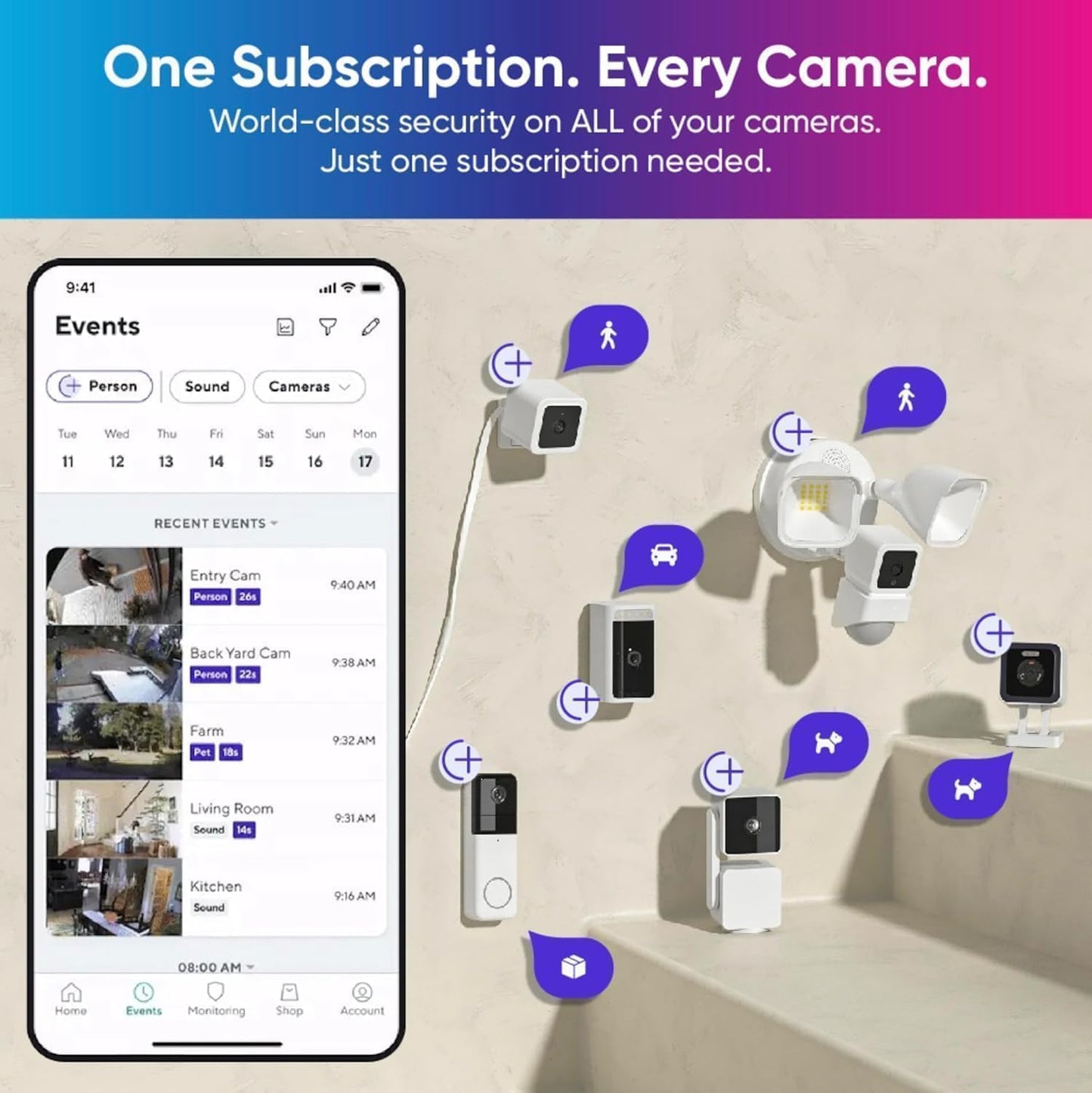 Wyze Lifestyle V3 1080p Cam Smart Home Security Camera, Indoor/Outdoor Use, Plug-in, Color Night Vision, Motion