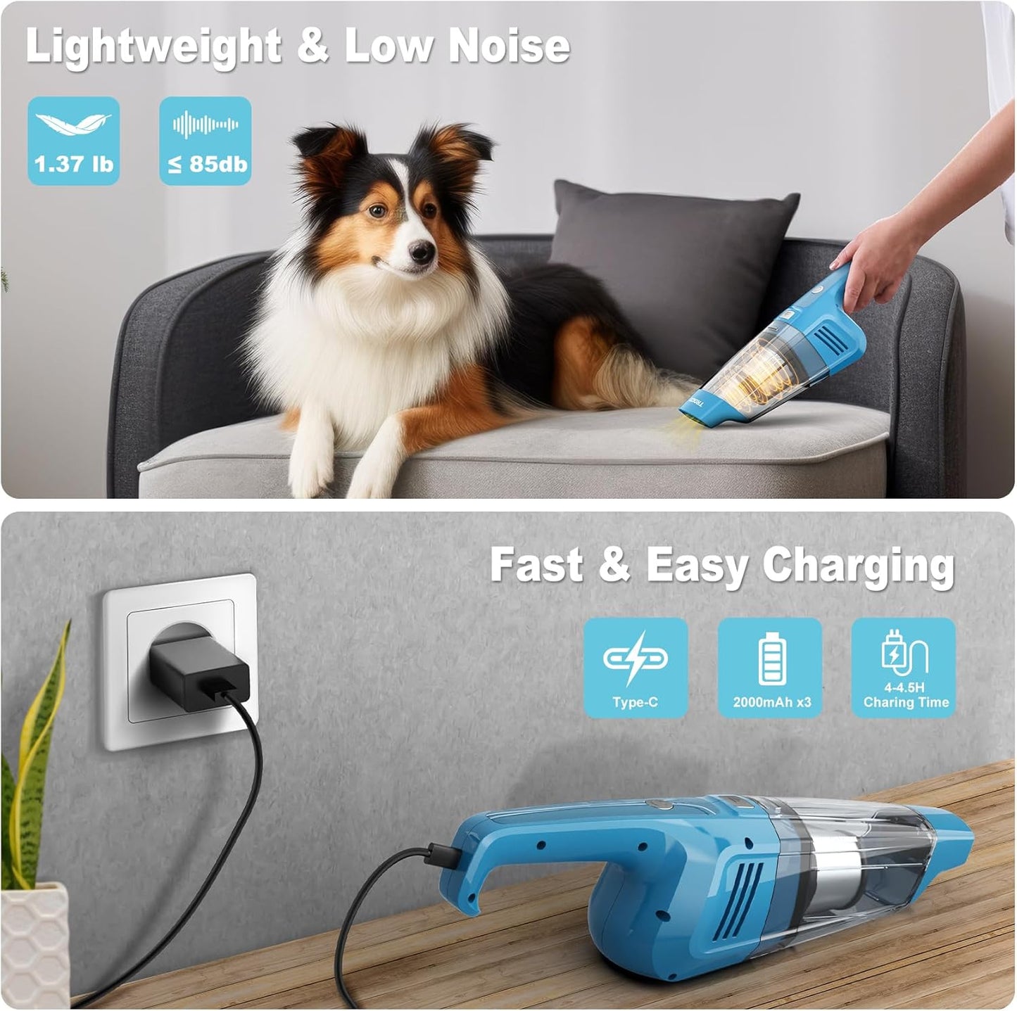 TROIZO Cordless Handheld Vacuum - 14500PA Powerful Suction, Rechargeable & Portable for Home, Office & Car