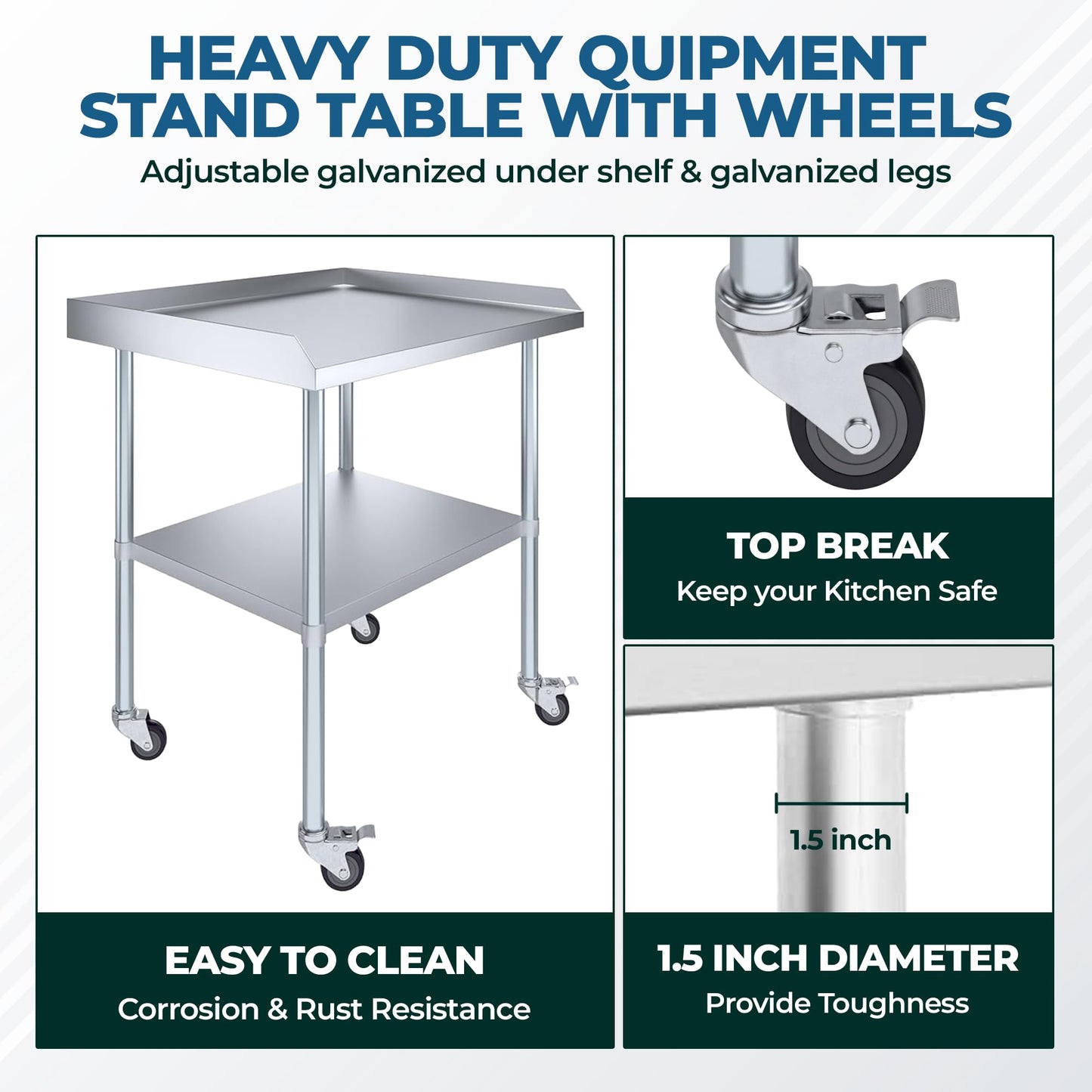 Stainless Steel Rolling Working Equipment Grill Table Stand 30 x 48 with Wheels