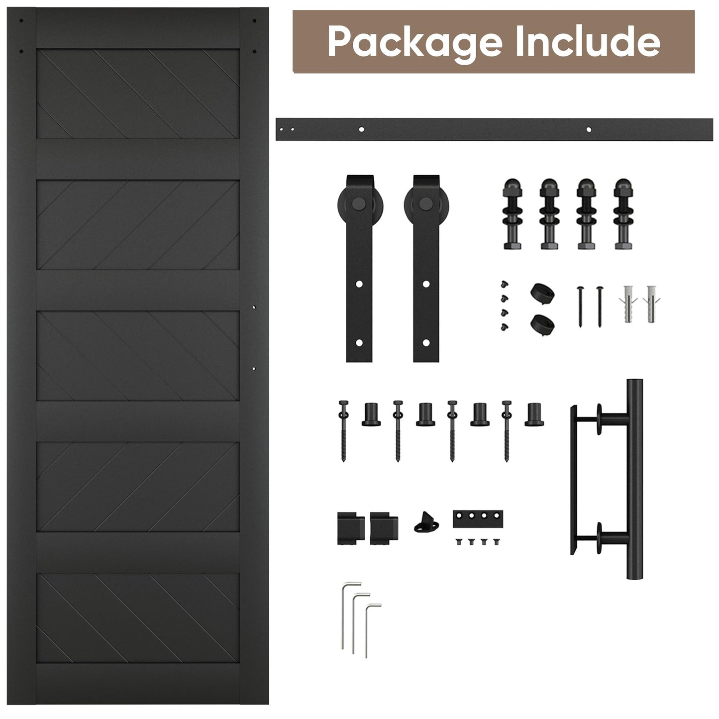 JUBEST 30" x 80" Barn Doors, Slding Barn Door Kit Wave Shape Door Panel with Hardware Kit Include, MDF Board & PVC Covered, Easy Installation, Black