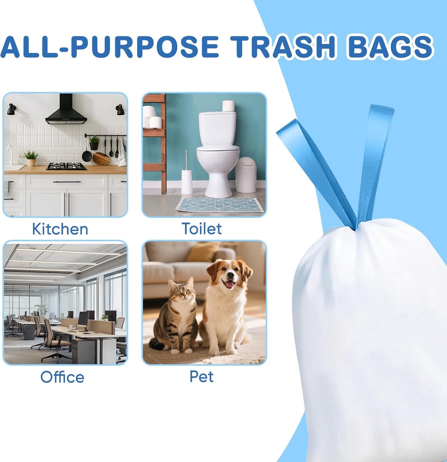 Skiennix 300Ct Small Trash Bags - Odor Resistant, Scented Drawstring Bags in Blue Ocean, Lavender & Cherry Blossom