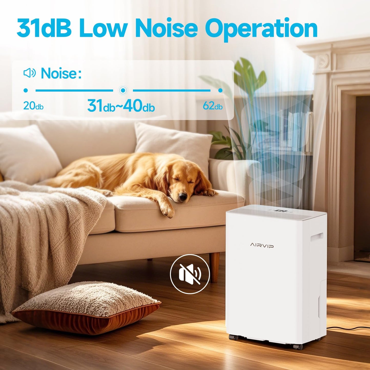 AIRVIP 34 Pints Dehumidifiers for Home with 6.56ft Drain Hose, 2441 Sq.Ft Quite & Energy Efficient Dehumidifier for Basement Bedroom Bathroom with Auto Shut Off,2.5 L Water Tank,Smart Humidity Control