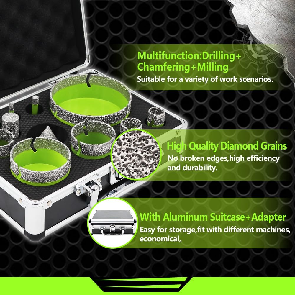 Diamond Tile Hole Saw Kit - FACHLICH from 1/4" to 4" Porcelain Ceramic Tile Diamond Core Drill Bits Set 12pcs 4/5" Finger Bit 2" Beveling Chamfer