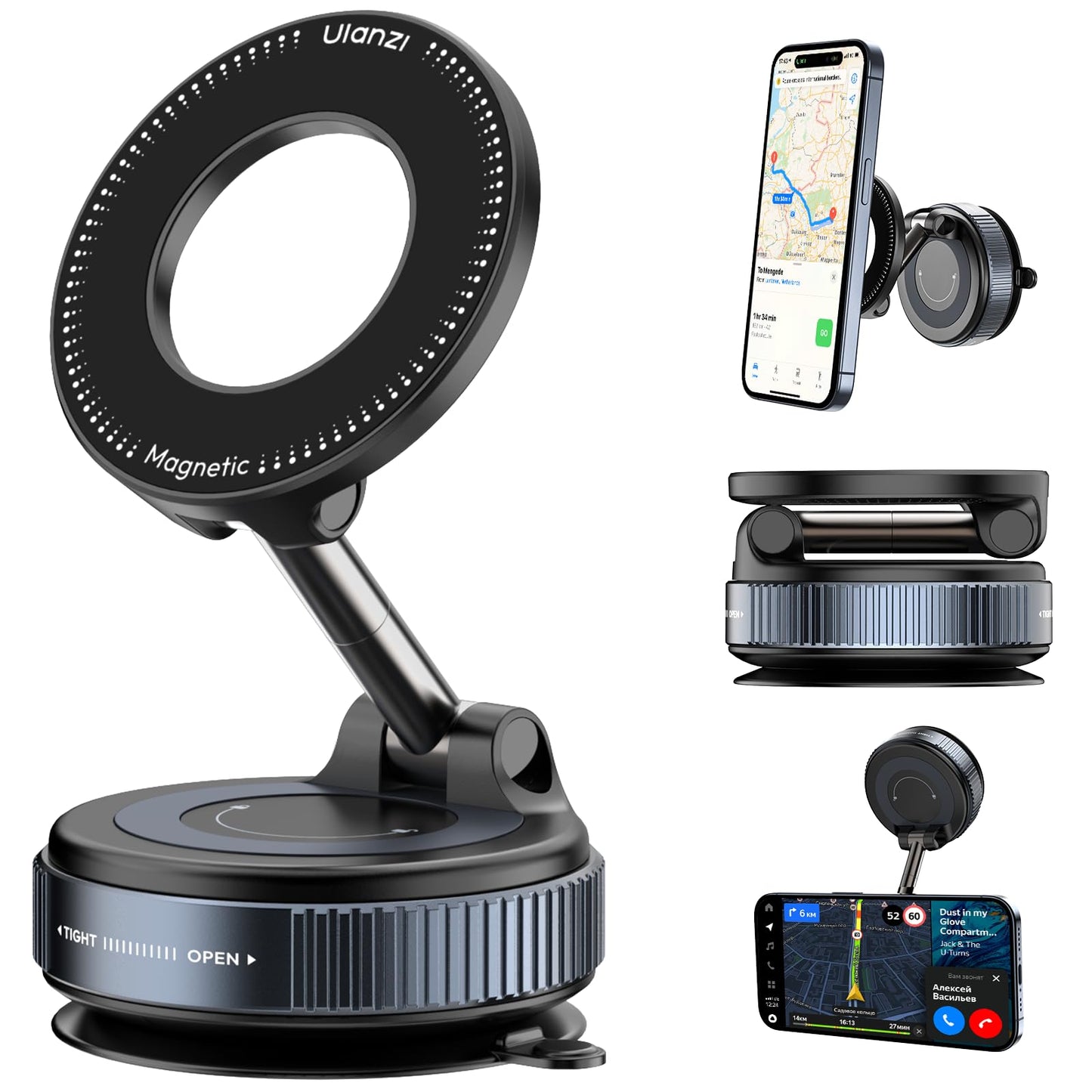 ULANZI Vacuum Suction Cup Phone Mount, 360° Rotatable Magnetic Phone Holder with Adhesive Pad, ≥14N Magnet for Car Kitchen Gym, Car Truck Accessories for iPhone 17 16 Vehicle Mounts