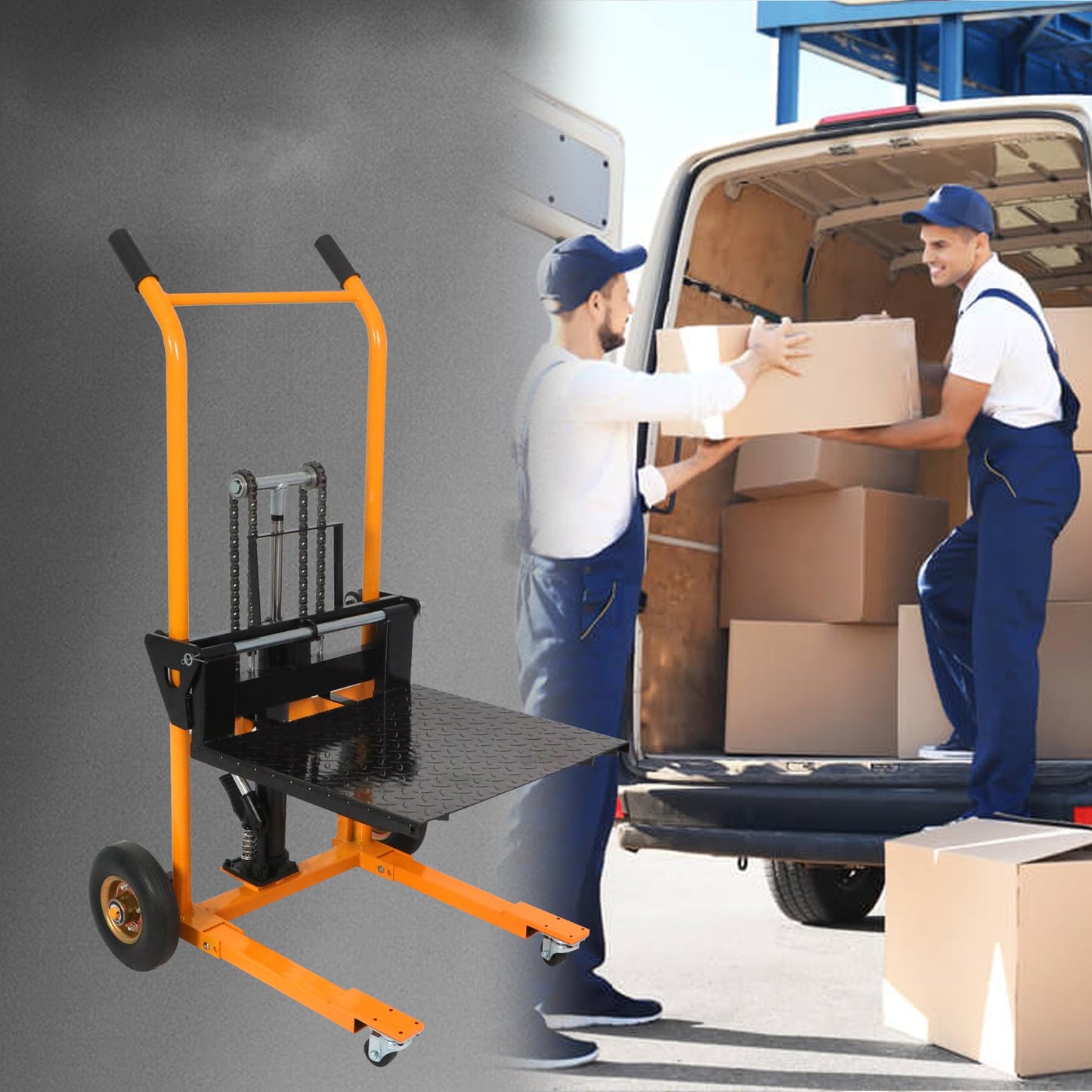 Apollo Material Lift Stacker, Hydraulic Pallet Truck Dolly 440 lbs Capacity, 35.8" Max Lift, Pallet Stacker with Swivel Casters and Steel Platform