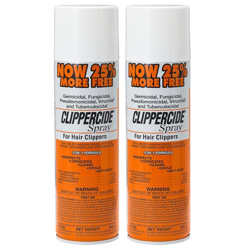 CLIPPERCIDE 5-in-1 Clipper Disinfectant Spray 15oz, 2 Pack | Cleans, Lubricates, Cools, Prevents Rust & Disinfects | Professional Clipper Spray for Barbers, Stylists & Pet Groomers | Made by BARBICIDE
