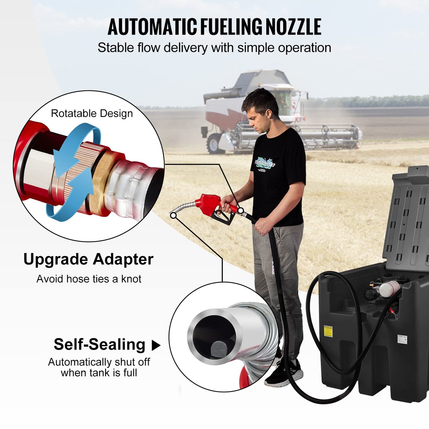 VEVOR Portable Diesel Tank, 116 Gallon Capacity & 10 GPM Flow Rate, Diesel Fuel with 12V Electric Transfer Pump and 13.1ft Rubber Hose, PE Transfer Tank for Easy Fuel Transportation, Black