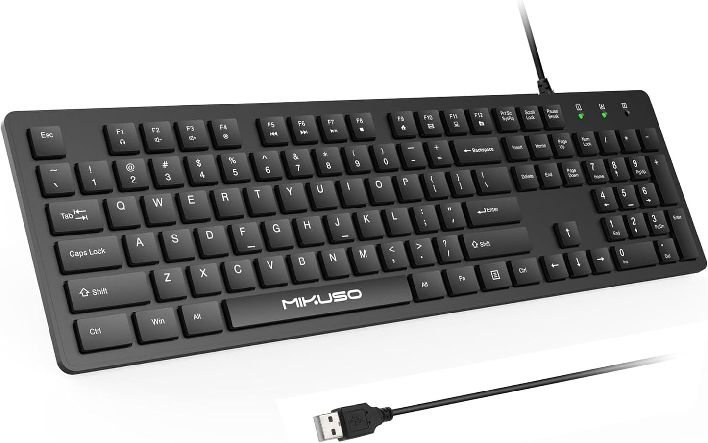 MIKUSO Fade-Proof Lettering Wired Keyboard Full Size - USB Office Keyboard with not Fading Keys,Silicone Anti Slip