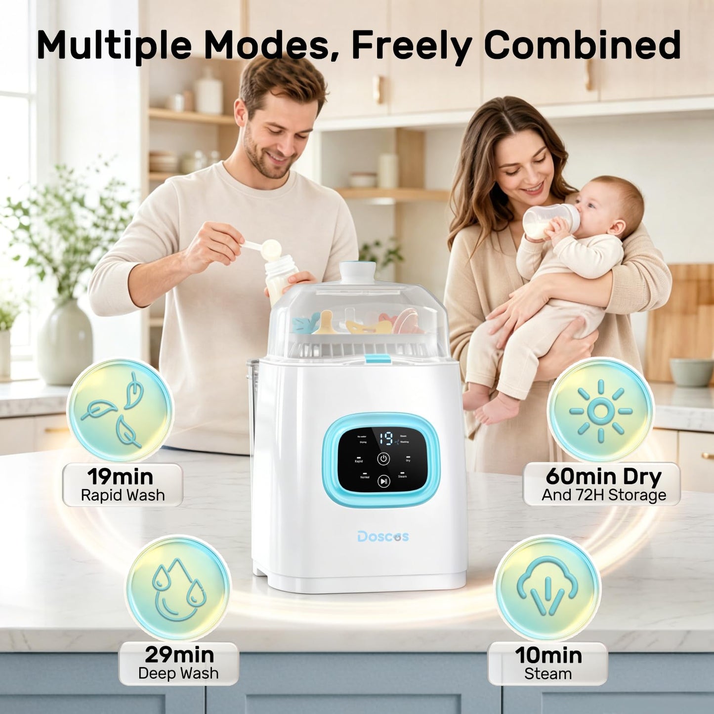 Bottle Washer Pro, All-in-One Baby Bottle Washer and Sterilizer & Dryer with 60 Detergent Tablets, Cleaning Machine for Bottles, Pump Parts & Baby Essentials, Deep Cleaning, Replaces Hand Washing