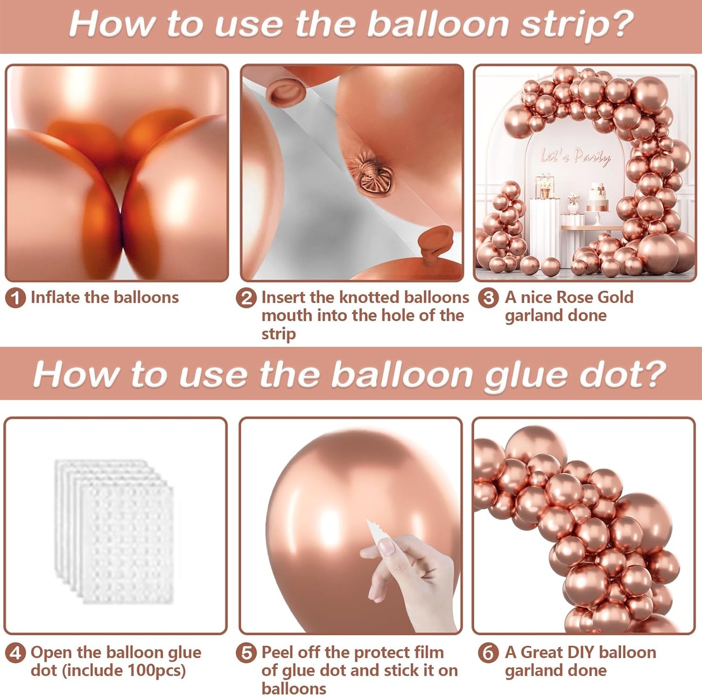 YAOWKY Rose Gold Balloons - 100PCS Latex Metallic Balloon Garland Arch Kit for Weddings & Parties | 18", 12", 10", 5" Sizes