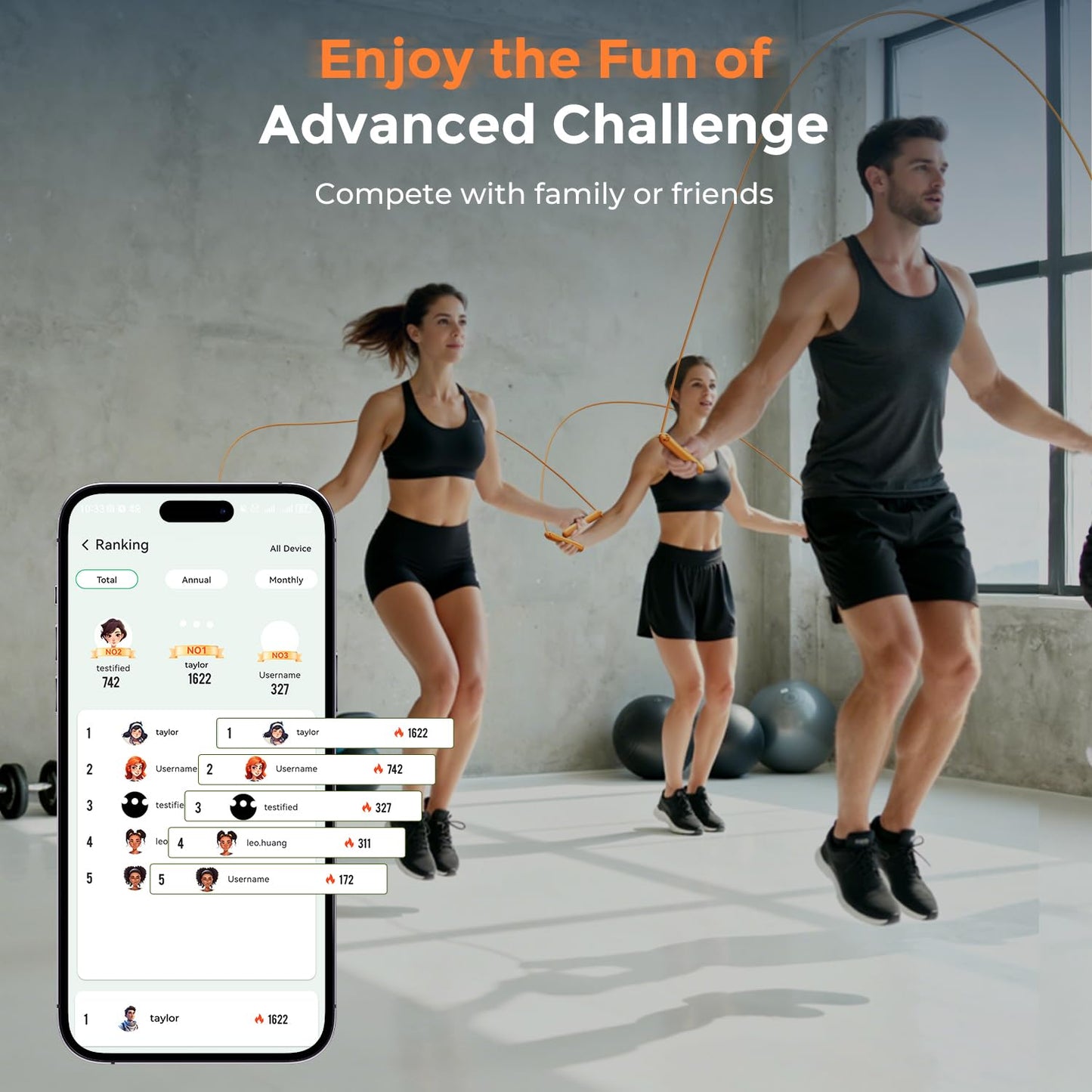 LVPIMAN Smart Jump Rope, Wireless Jumping Rope, Supports Game App Interaction, Suitable for Home and Gym exercise, Fitness Skipping Rope, Suitable for Women, Men, Adults and Children Orange