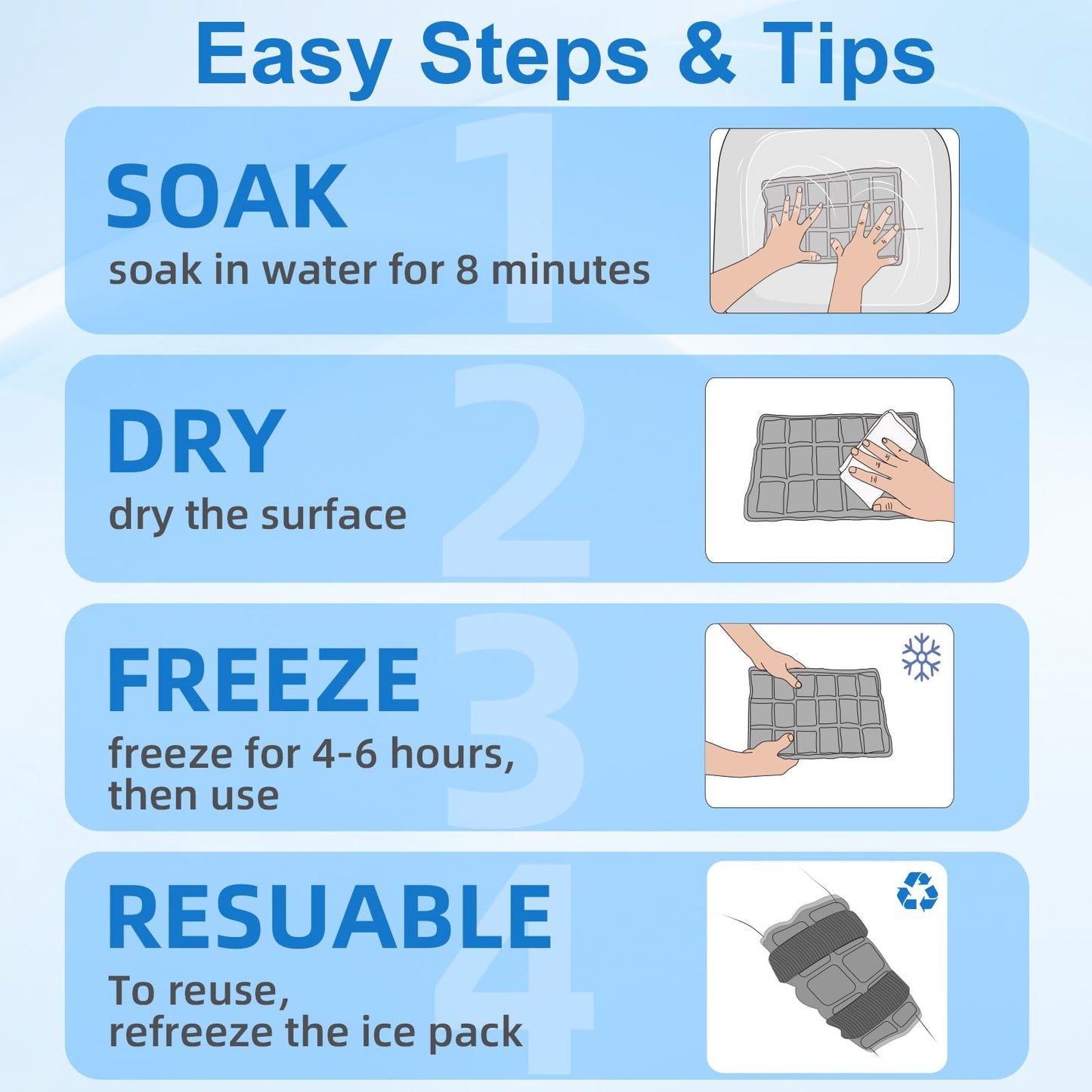 WORLD-BIO Ice Packs for Injuries Reusable, Knee Ice Pack Wrap with Straps, Gel Ice Wrap for Leg Pain Relief, Hot & Cold Compress Therap for Swelling, Arthritis, Sports Injuries, Light Blue, 1Pack