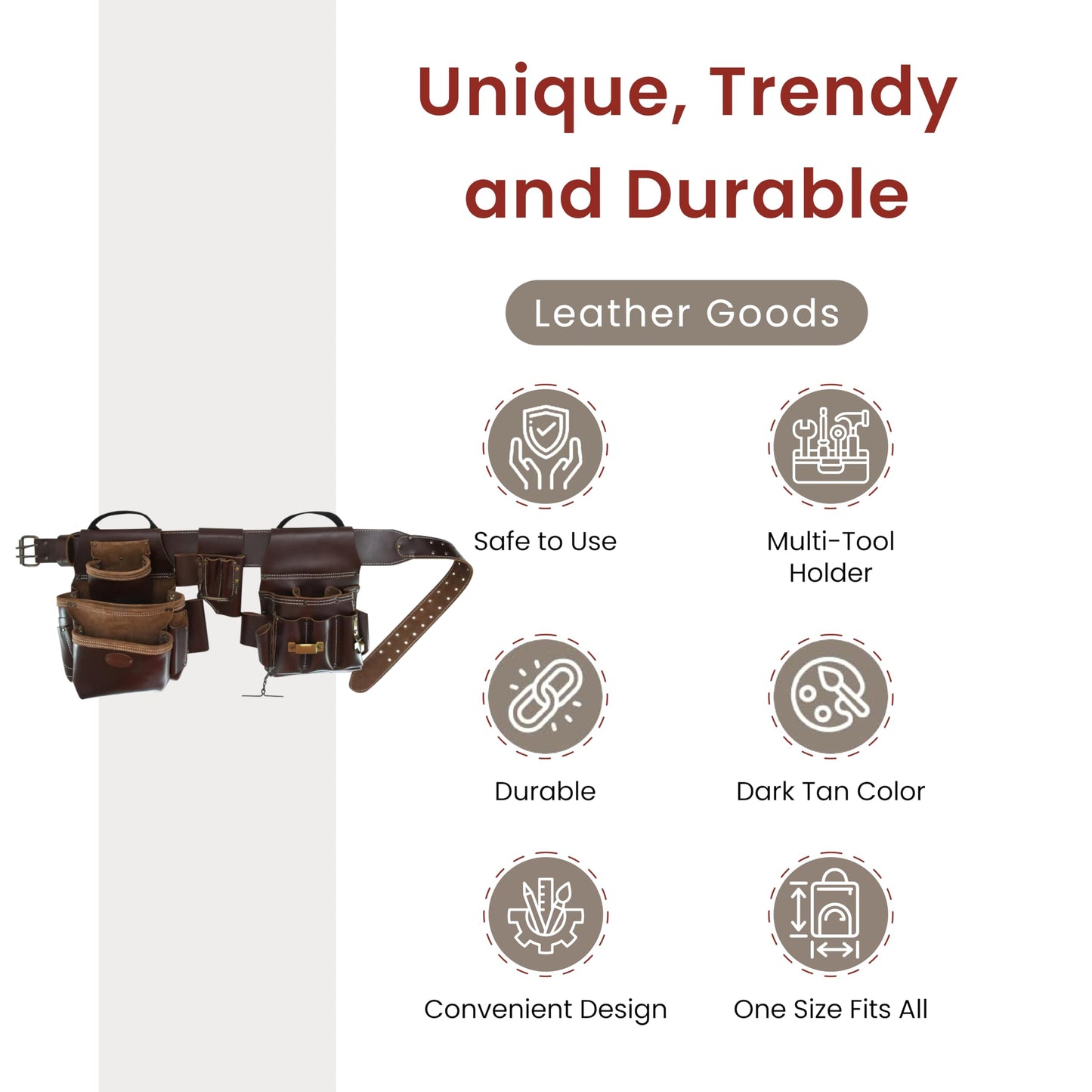 Style n Craft 4-Piece and 22-Pocket Electrician’s Combo, Tool Belt with 2 Tool Pouches and a 4-Pocket Multi-Tool Holder, Full-Grain Leather Electrician Tool Belt, Dark Tan (98464)