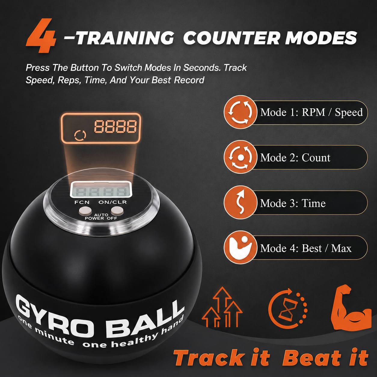 Torque Ball Hand Exerciser with Counter, 2026 Upgraded Metal Wrist Power Gyro Ball, Forearm Strengthener for Grip Strength, Gyroscopic Ball for Athletes, Gamers, Office Stress Relief (Black)