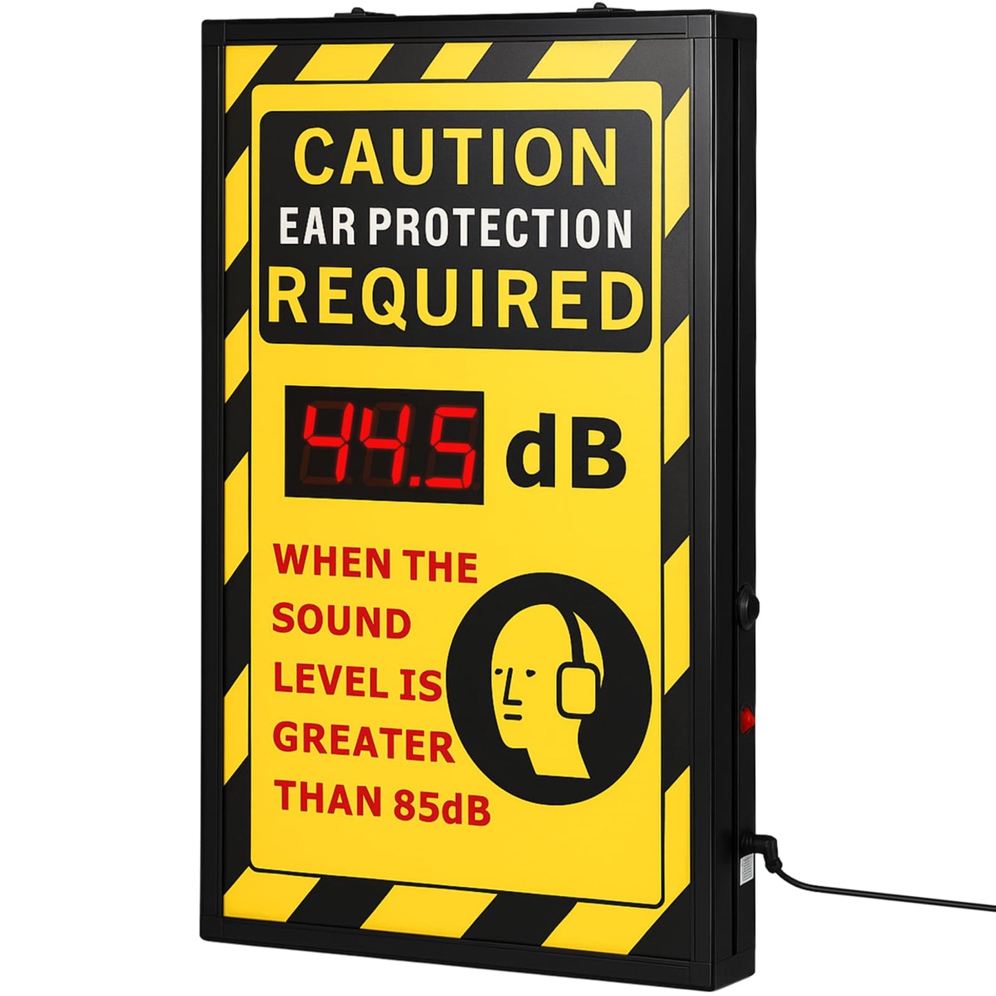 Relaxweex 12" x 20" Sound Decibel Meter Digital Sign, OSHA Caution Header " Ear Protection Required" Sign, Wall Mount, Digital Real-time Aluminum Db Meter