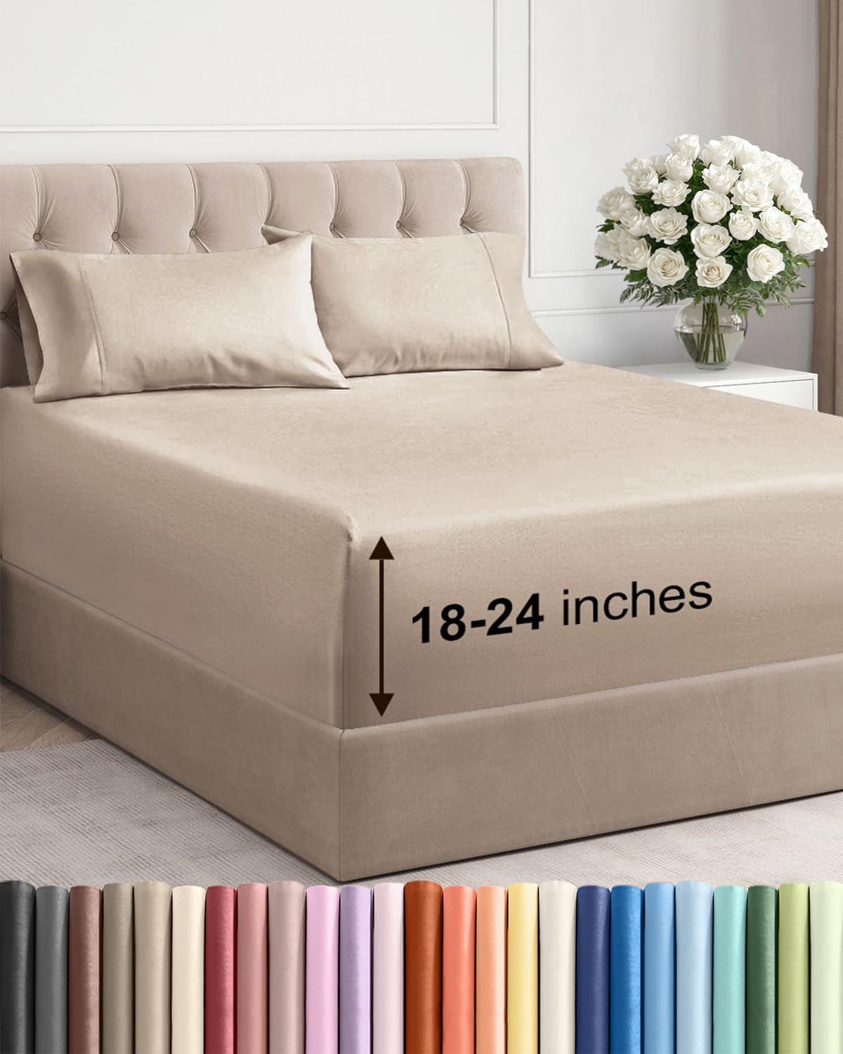 Skiennix Extra Deep Twin Sheet Set - 4 Piece Breathable Cooling Sheets - Luxury Hotel Quality - Soft Wrinkle-Free Wheat