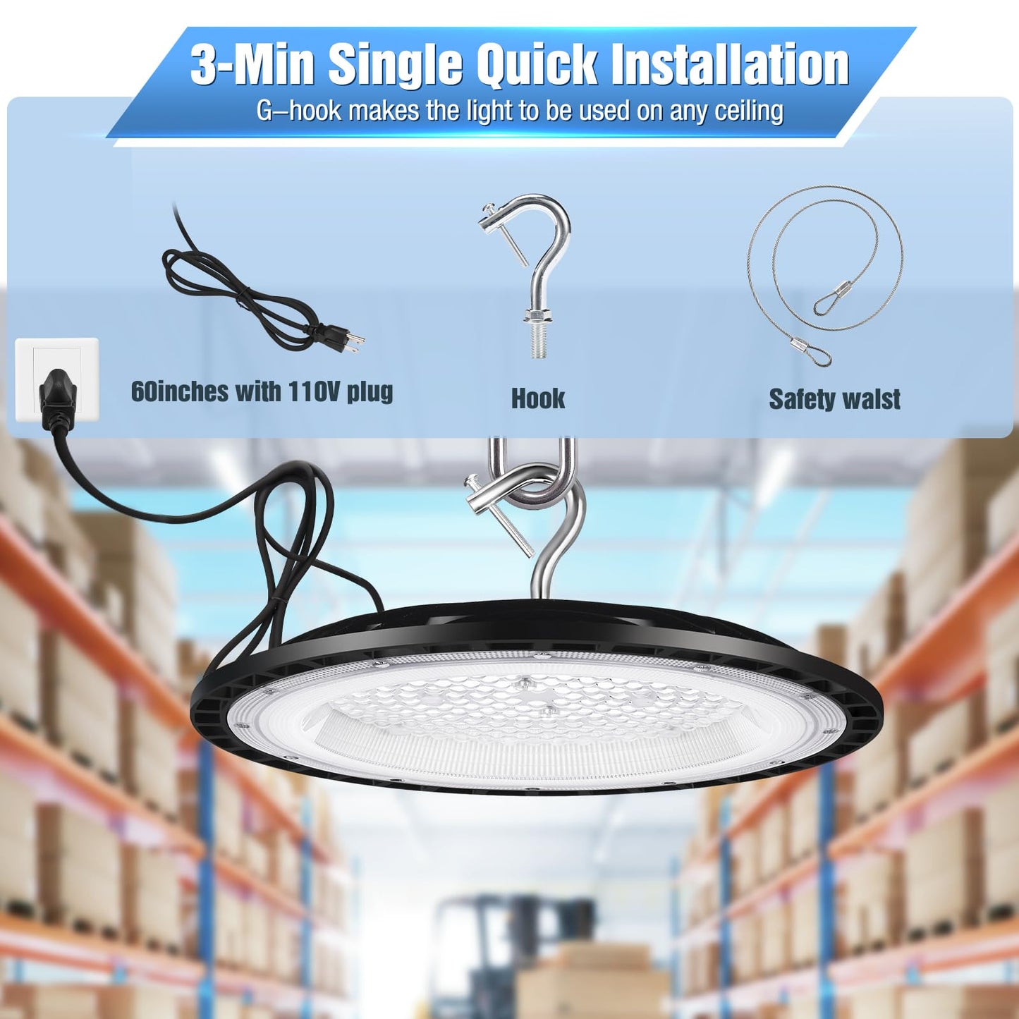 YANYCN 20 Pack 200W UFO Led High Bay Light Fixture,120VAC,30800LM,5000K Daylight Commercial Shop Bay Lighting,[850W MH/HPS Equiv.] US Plug Area Lighting for Warehouse/Barn/Gym/Factory/Workshop