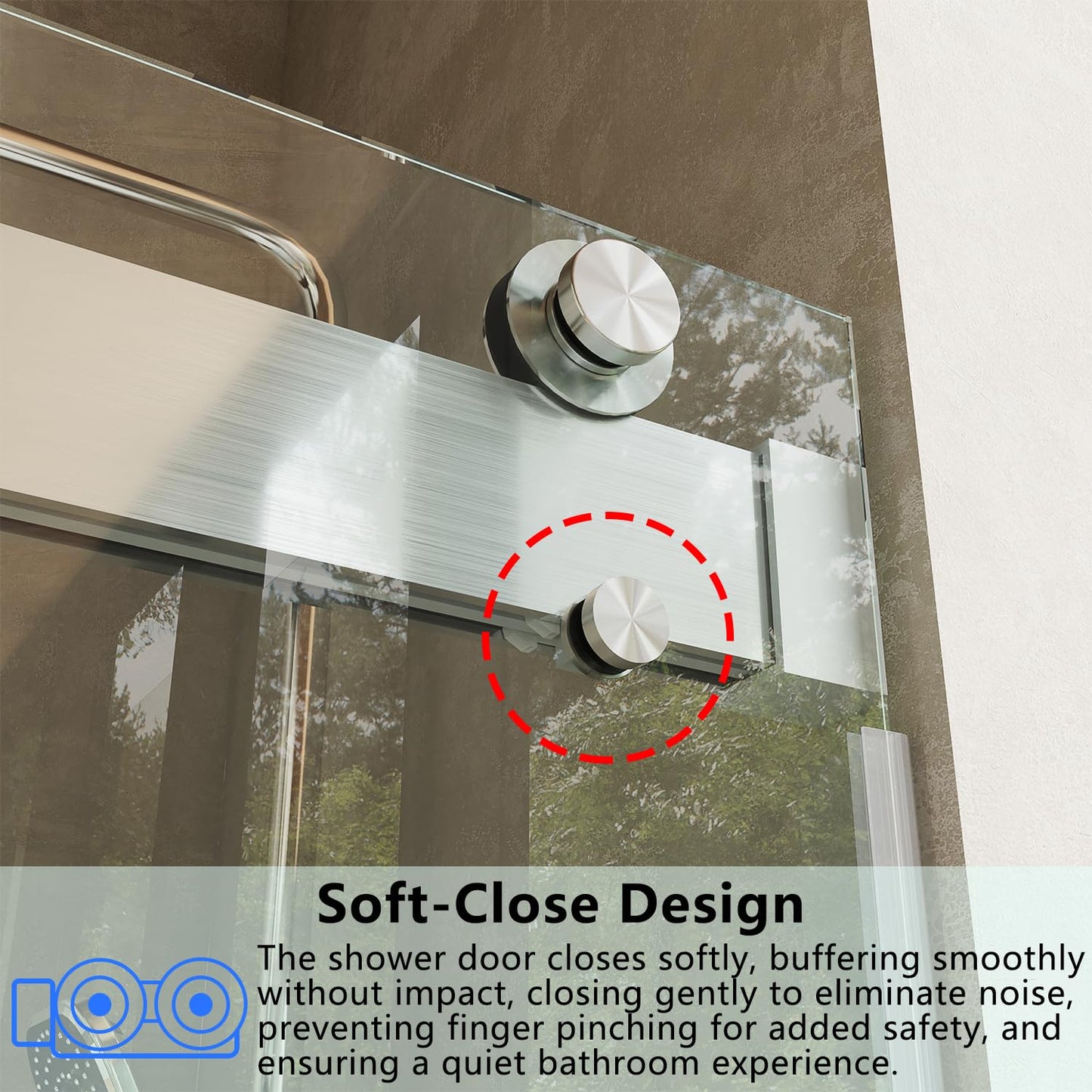 CRISSENSSI Frameless Soft Close Shower Door, 56"-60 "W, 76 "H, 3/8" (10mm) Clear Tempered Glass, Double Sliding Doors, Brushed Nickel Finish.
