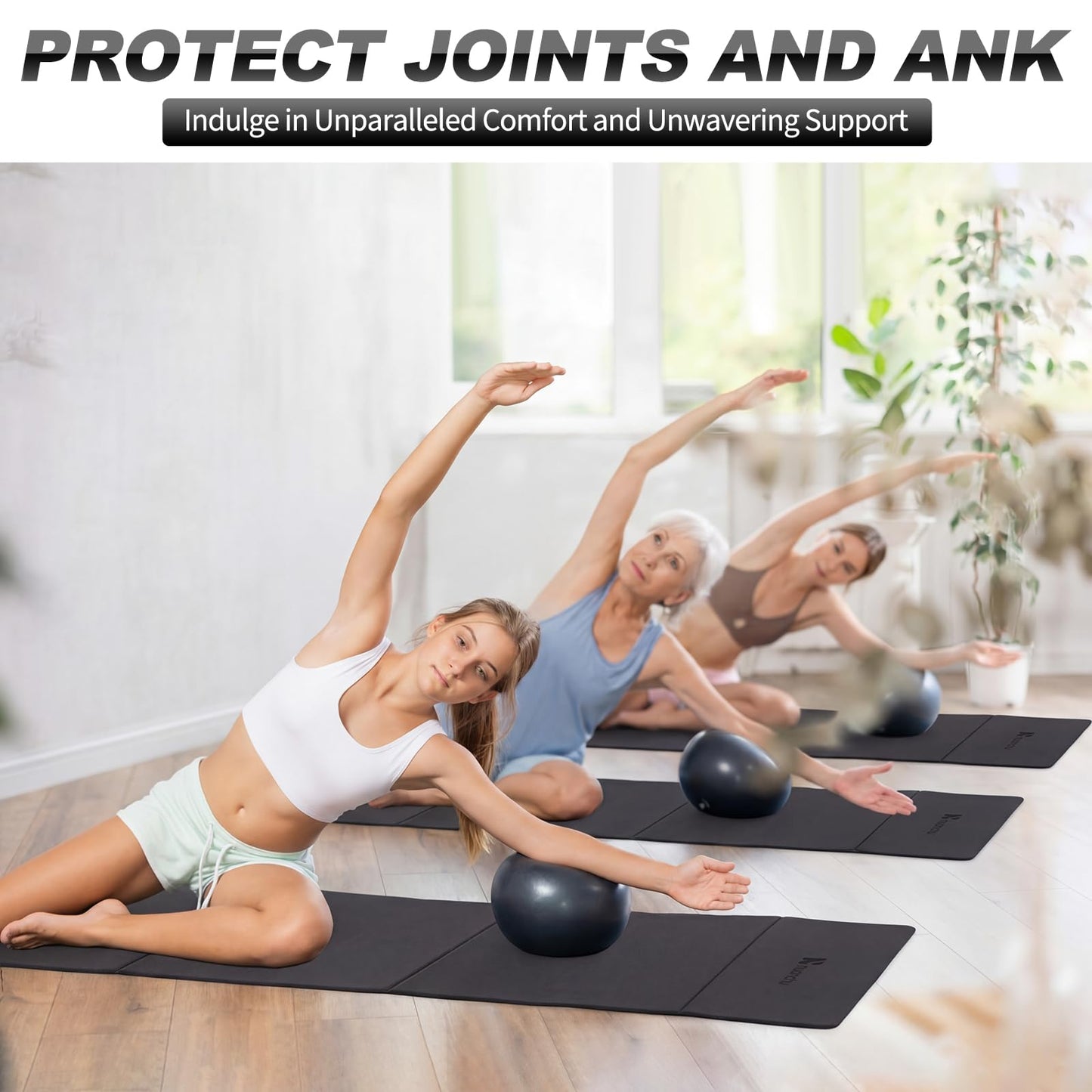Nuanchu 3 Packs Foldable Yoga Mat Yoga Gift Non-slip Fitness Pilates Mats 6mm Thick with Strap Poe Material 69 x 24 x 0.24" Lightweight Multi-purpose Workout Mats for Exercise Home Travel(Black)
