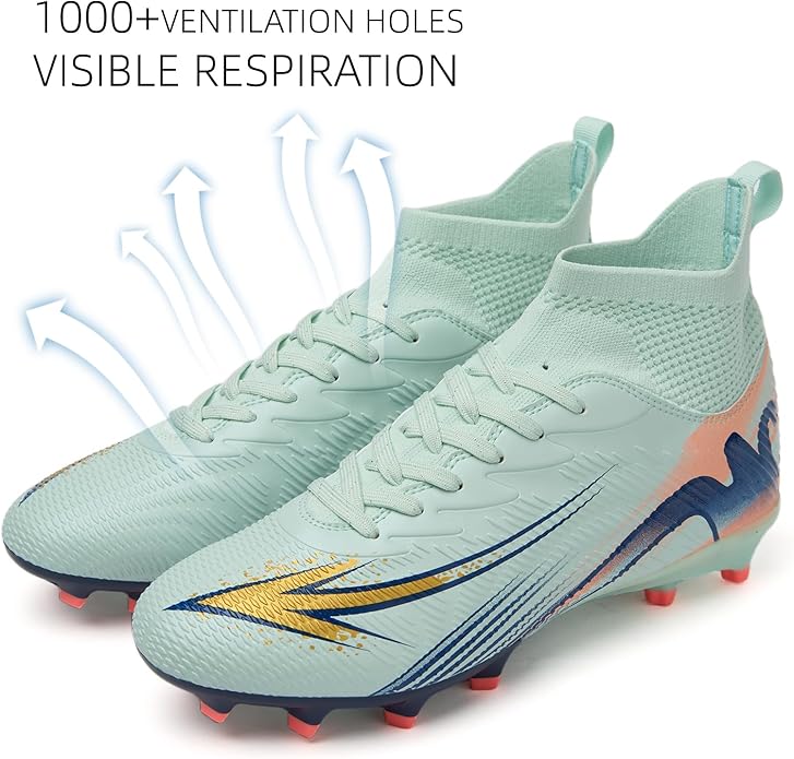 Men's High Top Soccer Shoes FG Long Spikes Adult Football Shoes Lightweight Professional Athletic Training