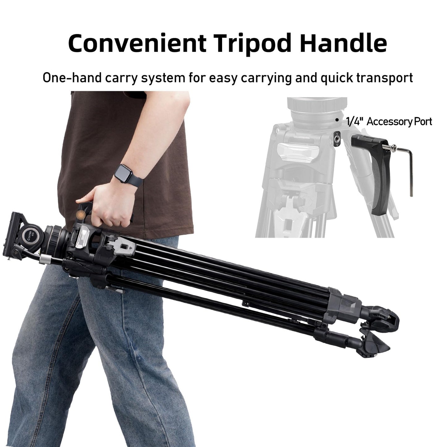Cayer FA310H Video Camera Tripod with Fluid Head, 75" Aluminum Tripod with One Step Leg Locks & Rapid Adjust, 2 Quick Release Plates & Carry Handle for DSLR Cameras Camcorders, Max Load 22 lbs