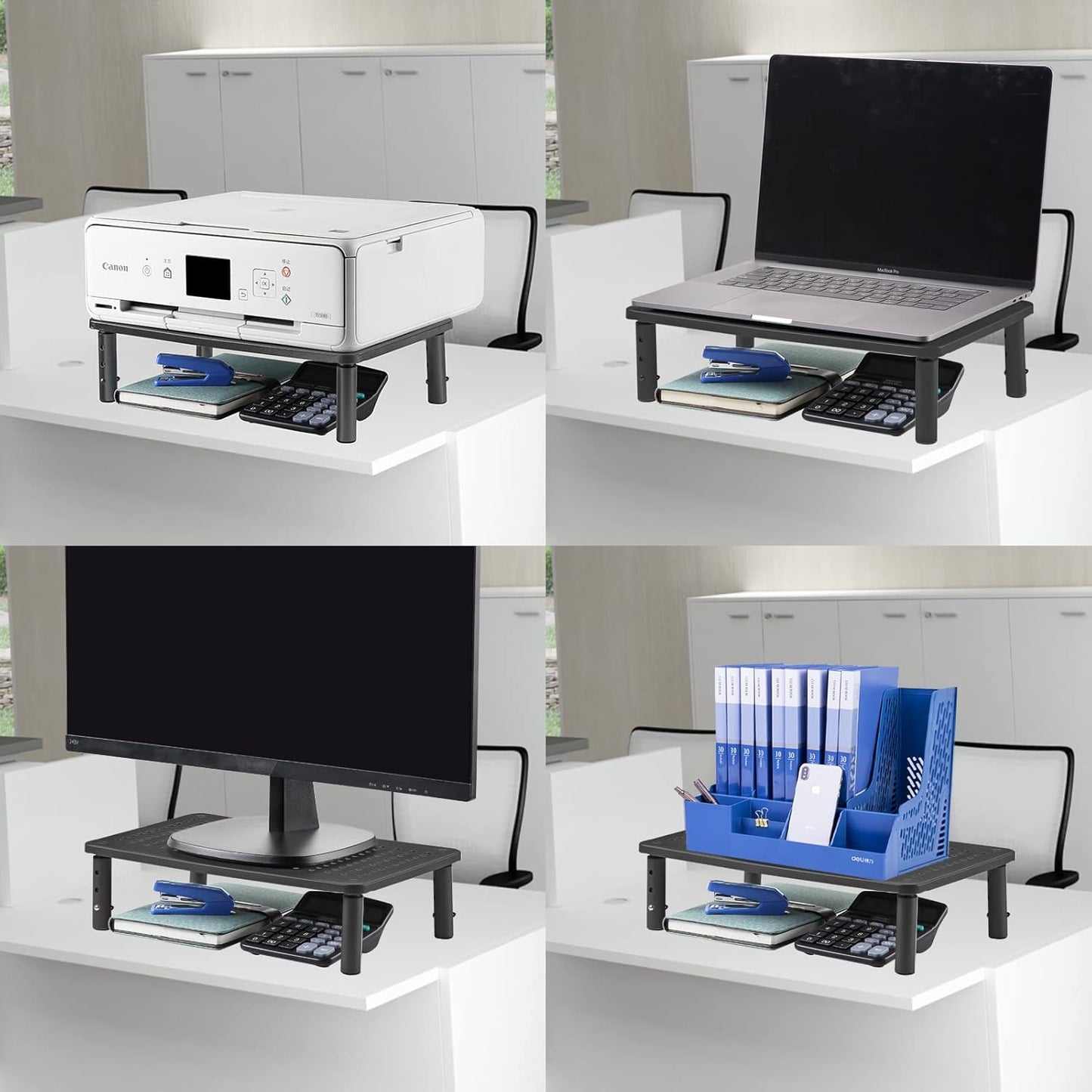 3 PS4, 20KG Bracwiser Monitor Stand Riser, Metal Computer Stand, Height Adjustable Screen Riser with Mesh Platform