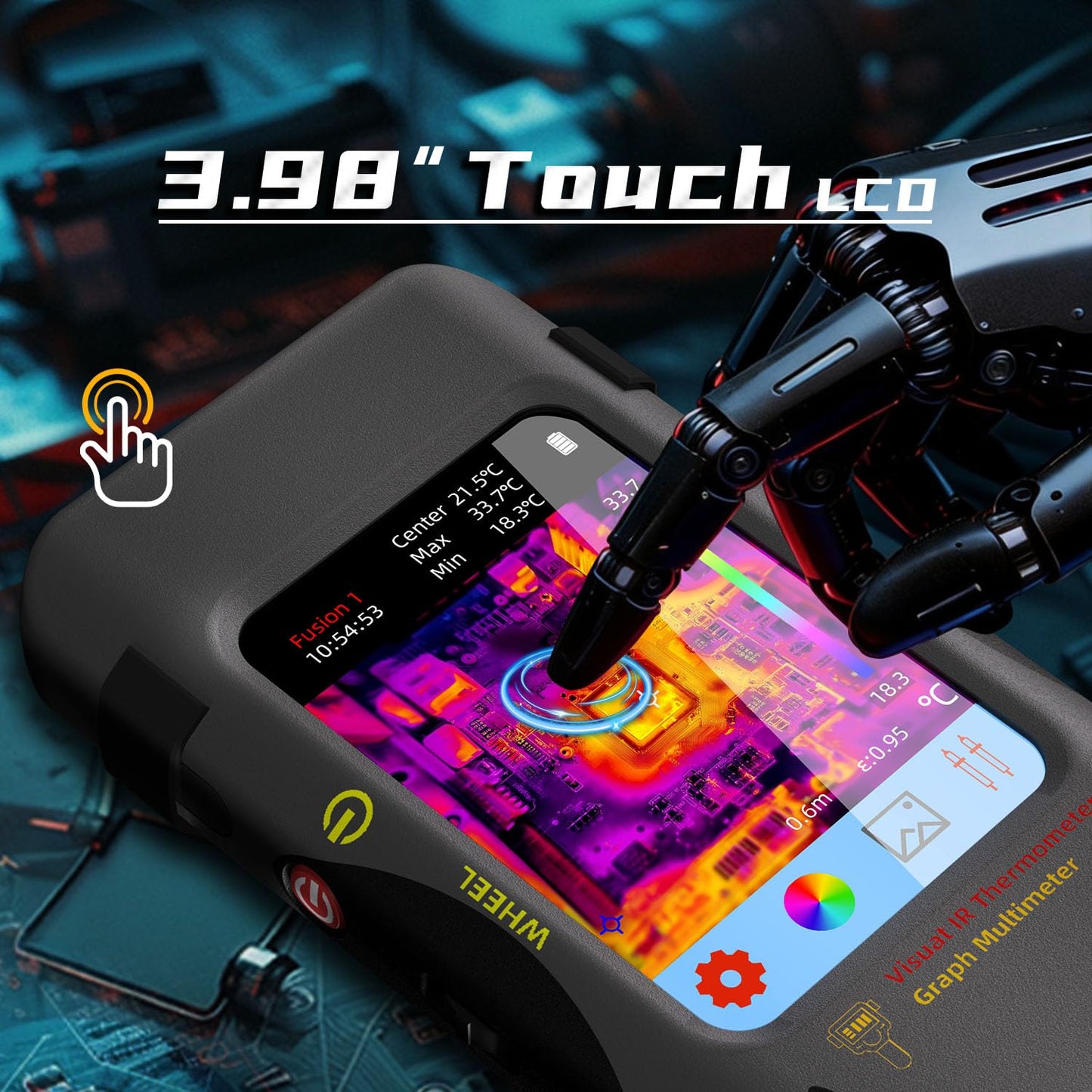 BSIDE Thermal Camera Multimeter Date Recorder with Macro Lens, 320x320 IR Resolution with 15 Thermal Palettes, 20000 Counts with 3.98" Touch LCD, Measures Cap Amp Temp Diode for PCB Circuit Break DIY