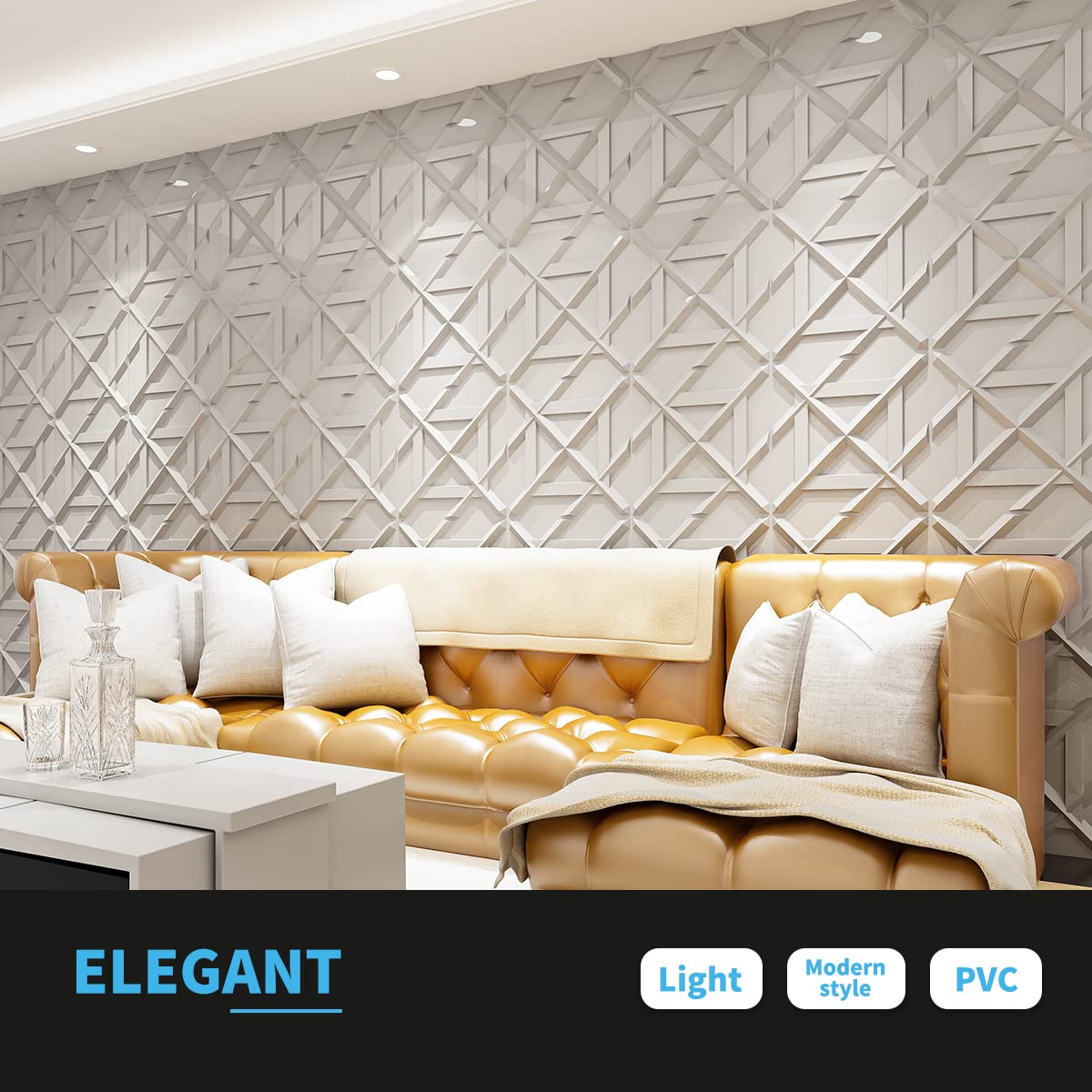 Art3d PVC 3D Wall Panel, Decorative Wall Tile in White 12-Pack 19.7"x19.7"