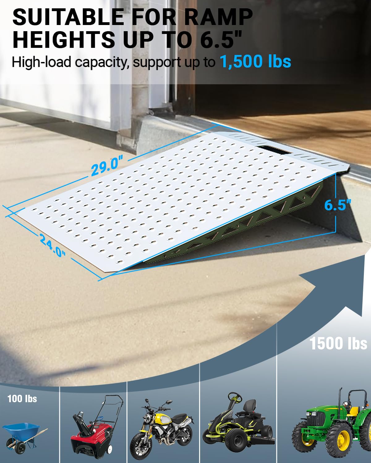 Toplamper Heavy-Duty Shed Ramp Lawn Equipment Loading Ramps for Riding Mowers Bike Motorcycle Tractor Snow Blower Garden Cart,1500lbs Capacity Anti-Slip Punch Plate, Sheds Garage Access Ramp - 2 PCS